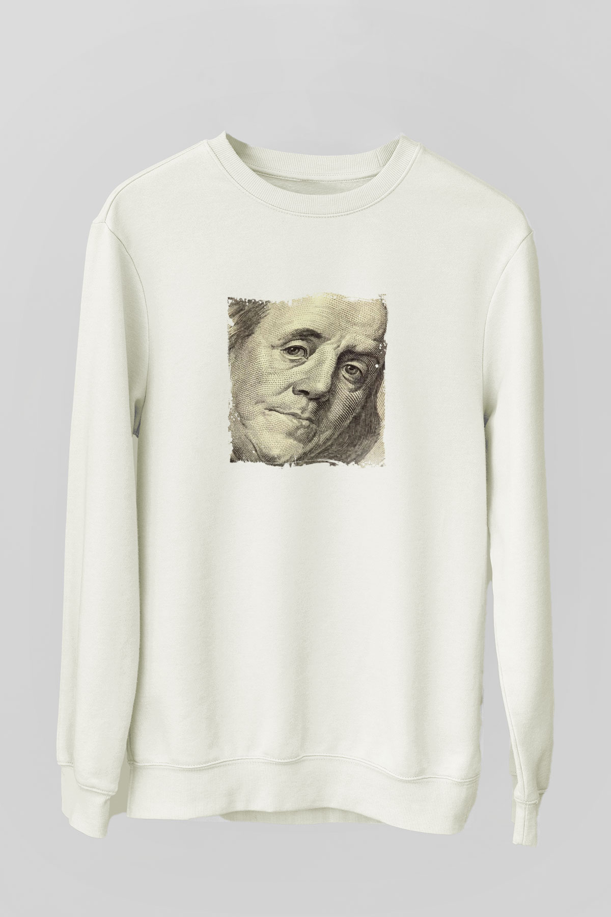 Benjamin Franklin Unisex Baskılı Beyaz Sweatshirt