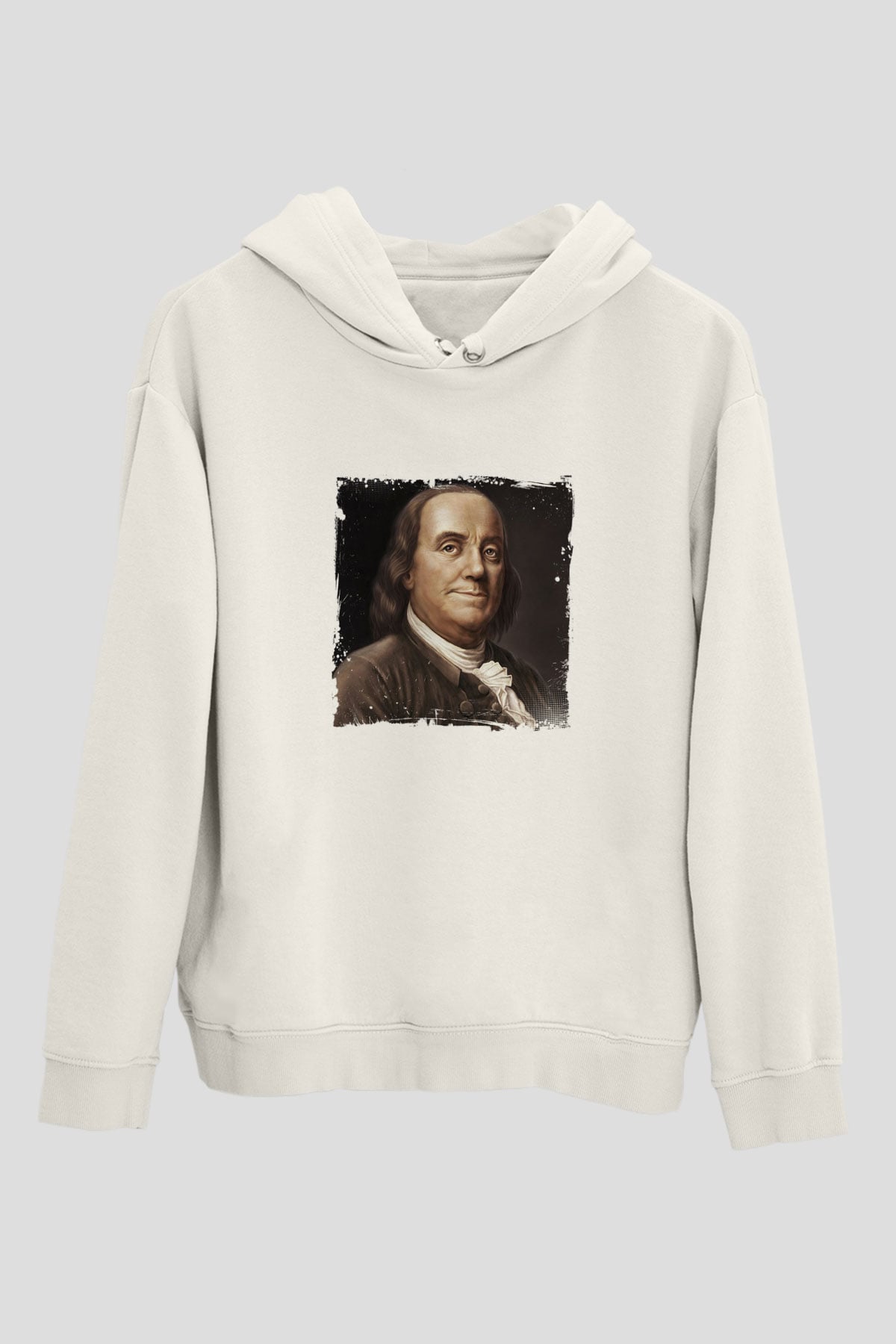 Benjamin Franklin Unisex Baskılı Beyaz Kapüşonlu Sweatshirt