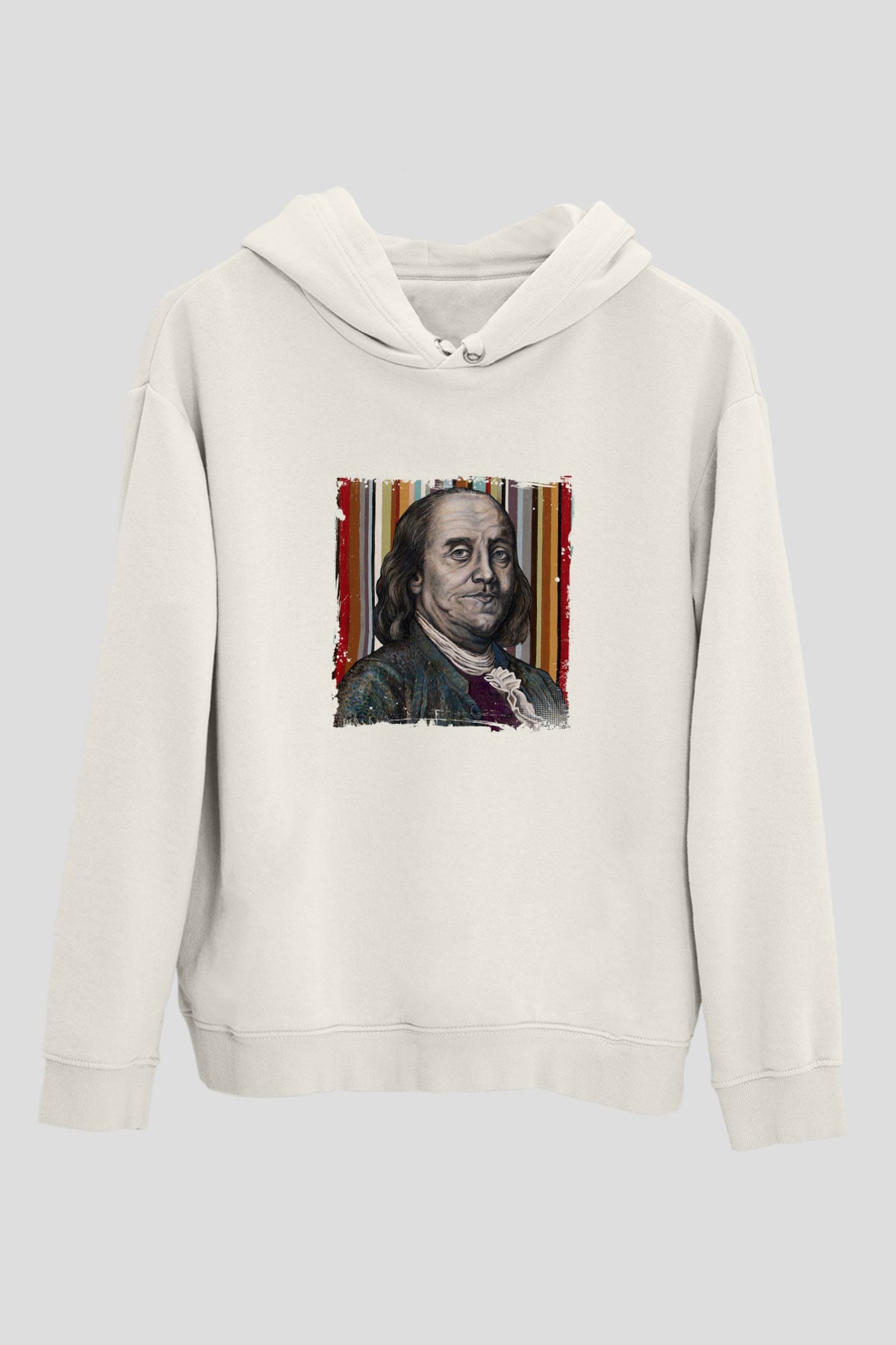 Benjamin Franklin Unisex Baskılı Beyaz Kapüşonlu Sweatshirt