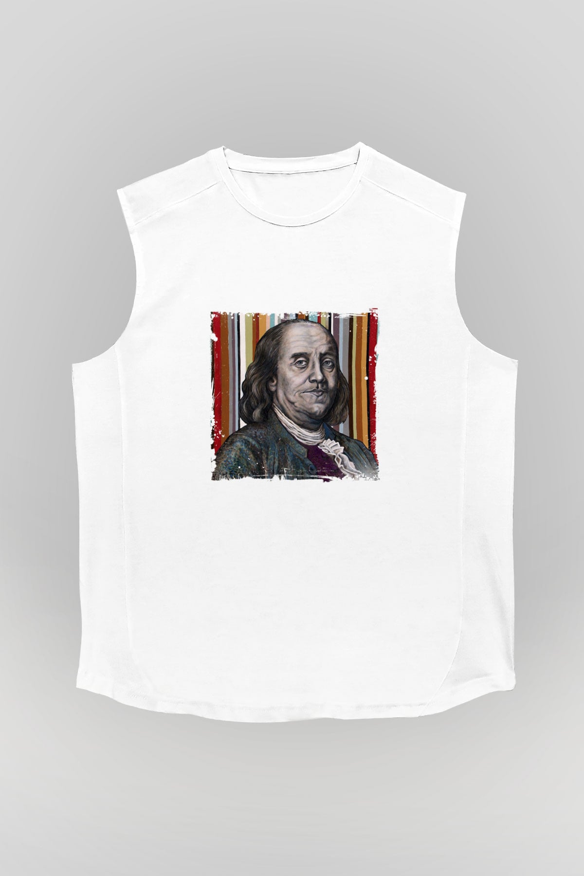 Benjamin Franklin Unisex Baskılı Beyaz Kolsuz Tişört