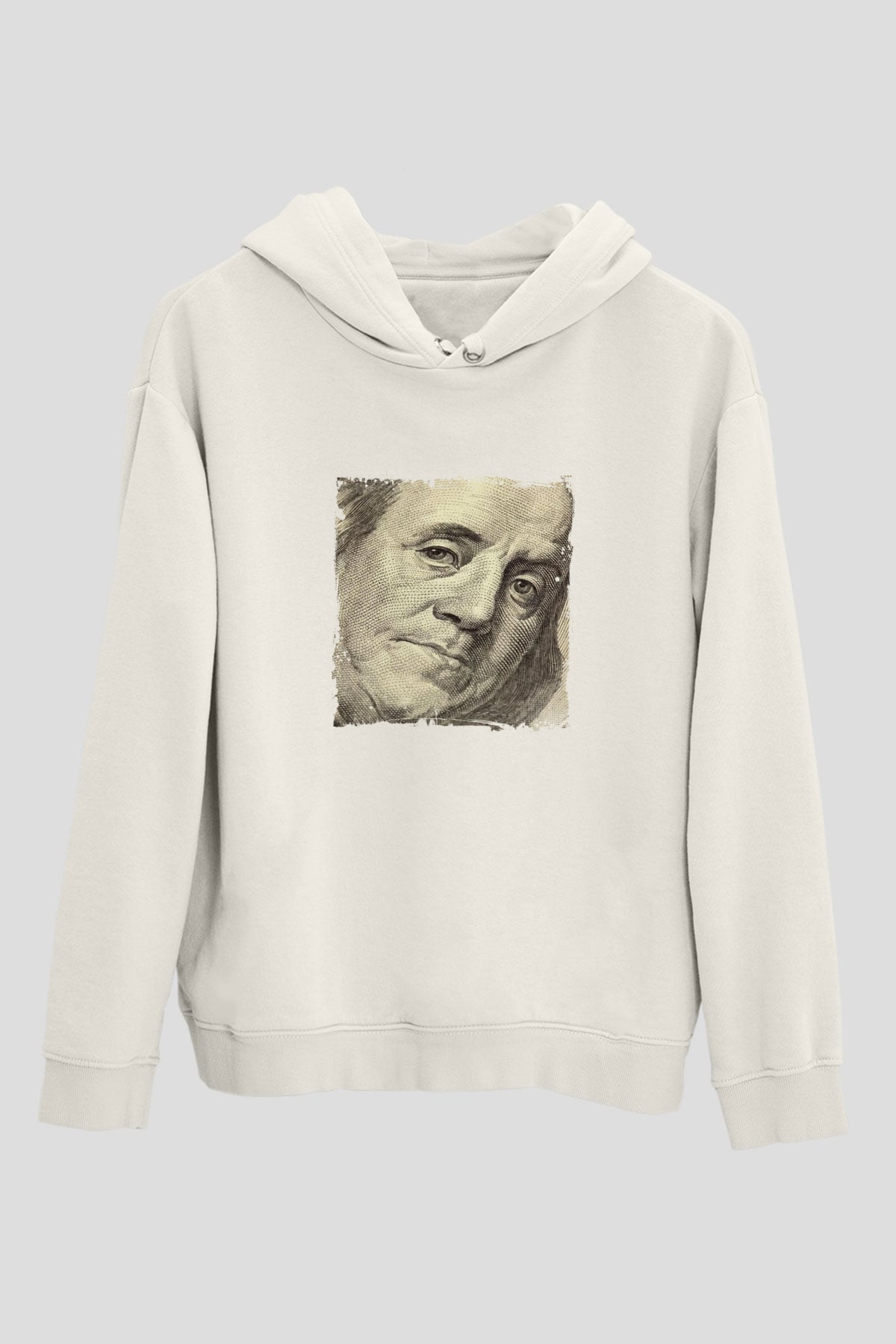 Benjamin Franklin Unisex Baskılı Beyaz Kapüşonlu Sweatshirt
