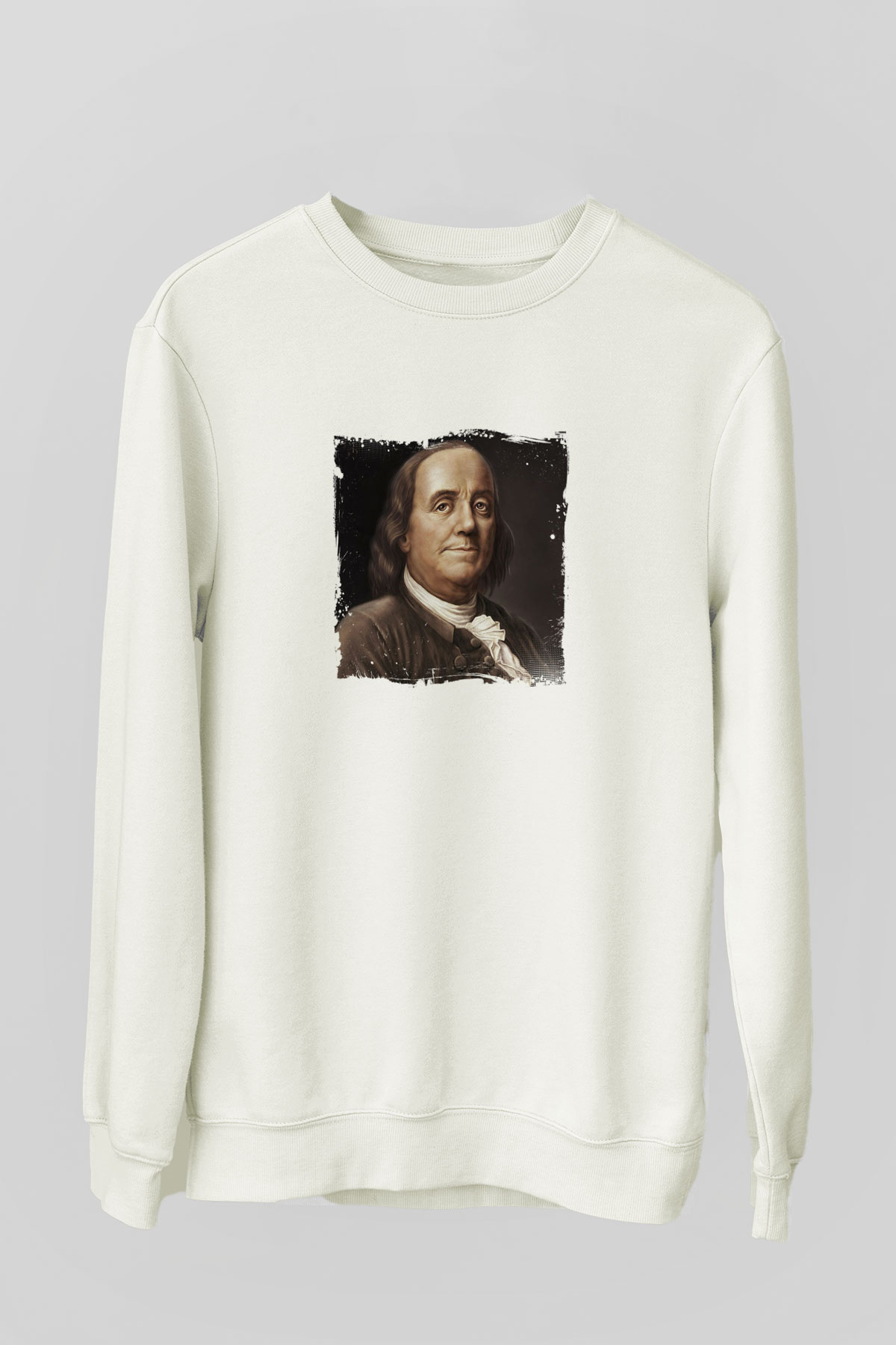 Benjamin Franklin Unisex Baskılı Beyaz Sweatshirt