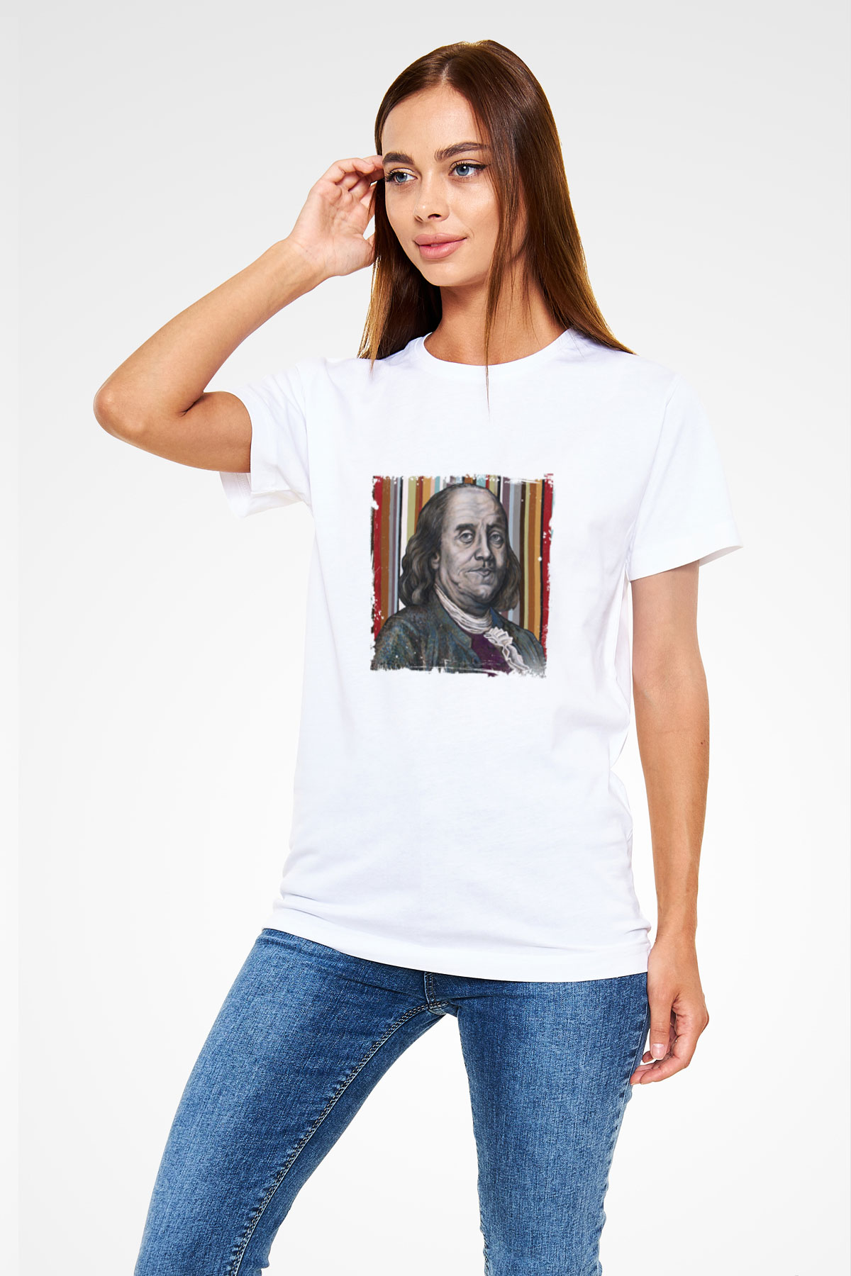 Benjamin Franklin Unisex Baskılı Beyaz Tişört