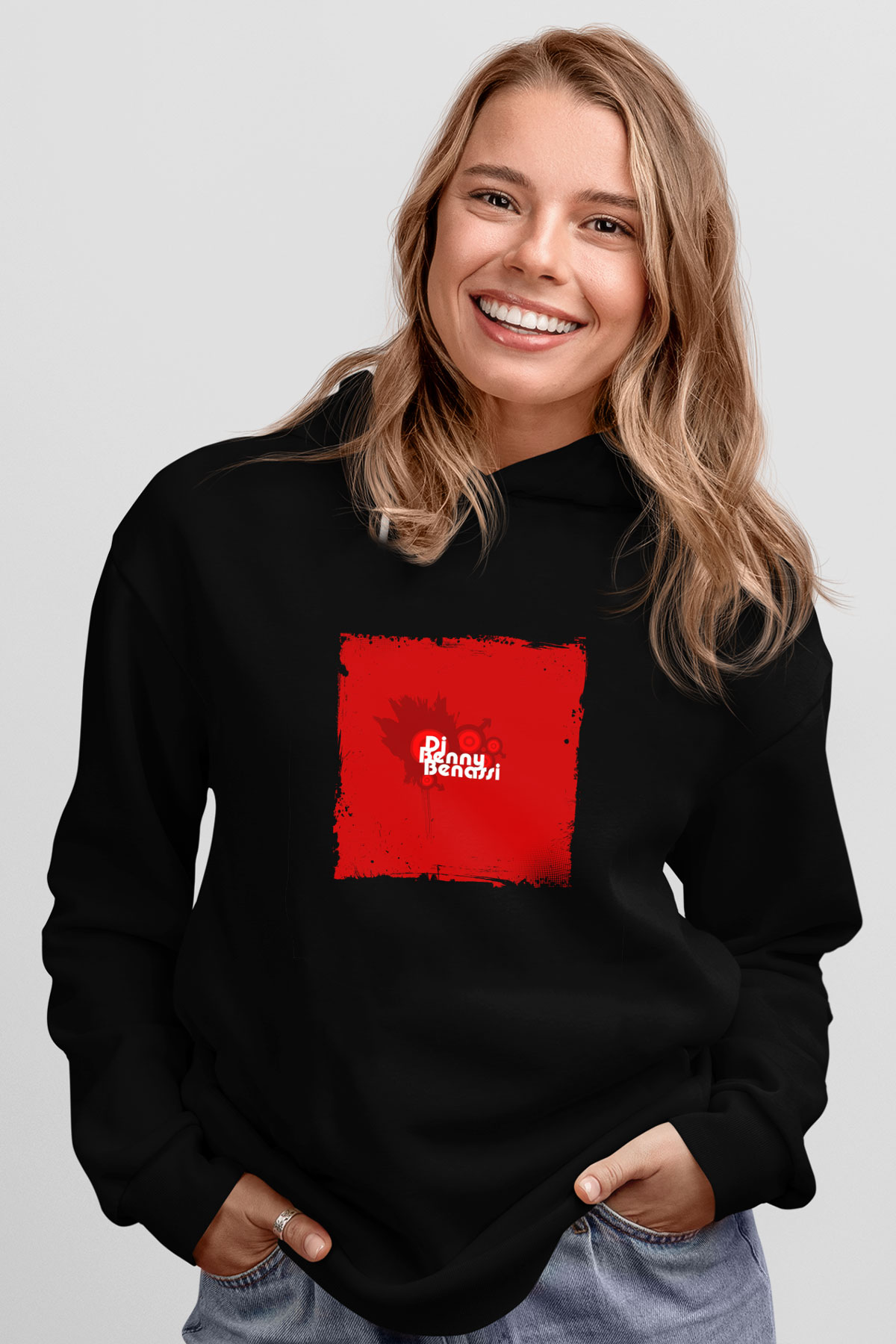 Benny Benassi Baskılı Unisex Siyah Hoodie