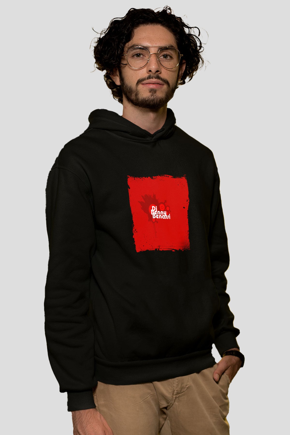 Benny Benassi Baskılı Unisex Siyah Hoodie