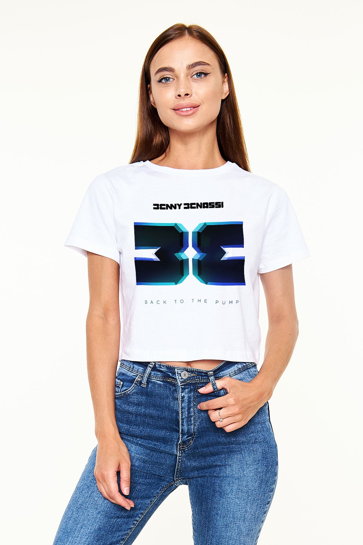 Benny Benassi Beyaz Croptop Tişört