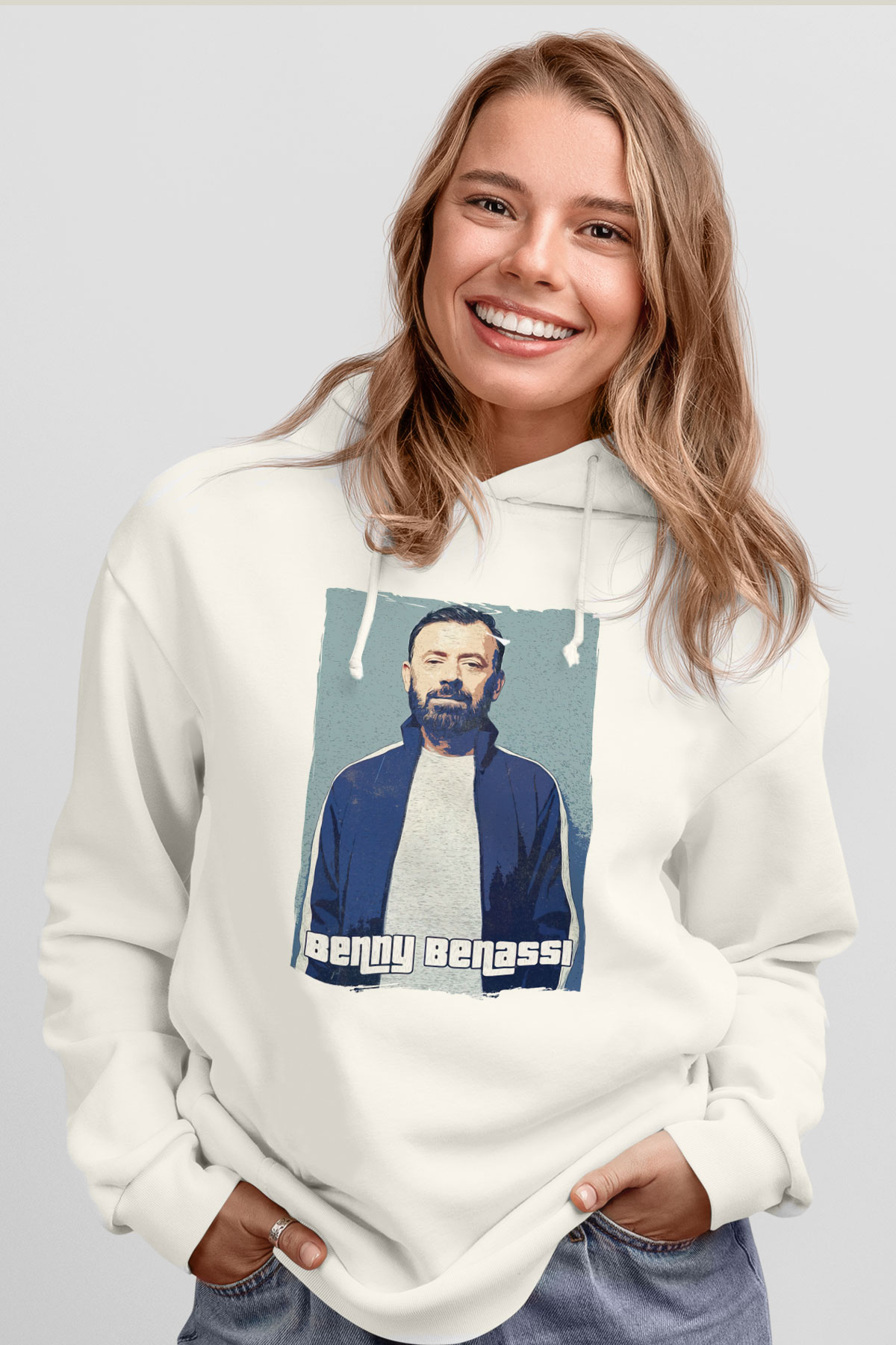 Benny Benassi Beyaz Unisex Kapüşonlu Sweatshirt