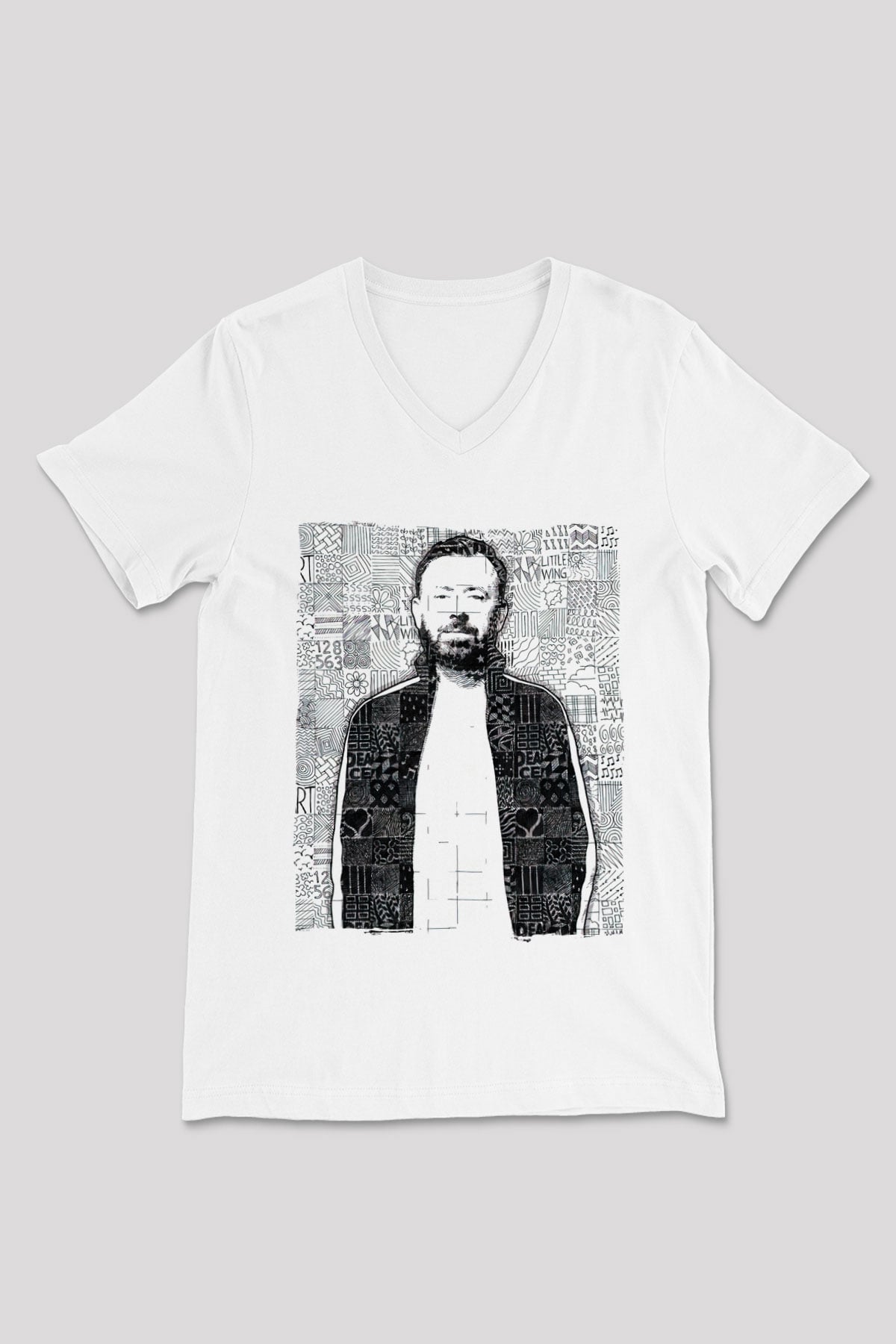 Benny Benassi Beyaz Unisex V Yaka Tişört