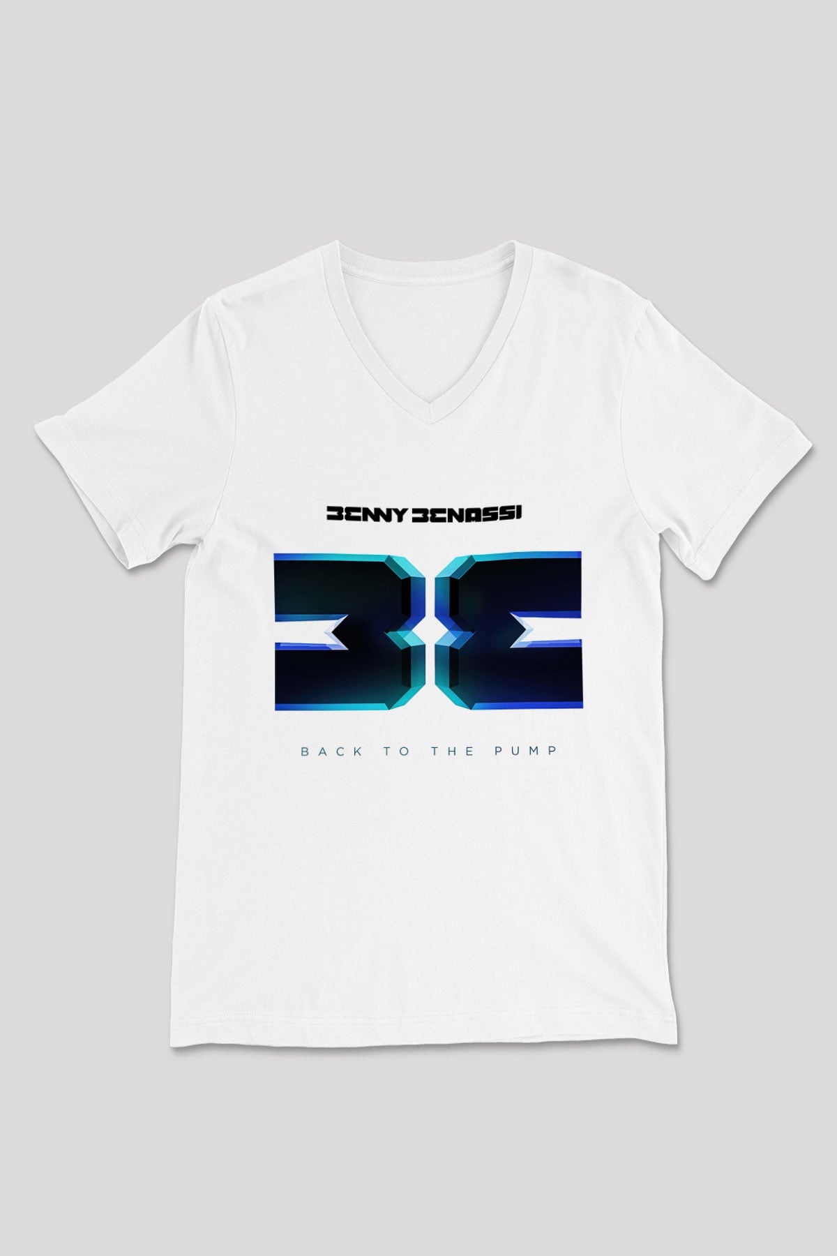 Benny Benassi Beyaz Unisex V Yaka Tişört T-Shirt