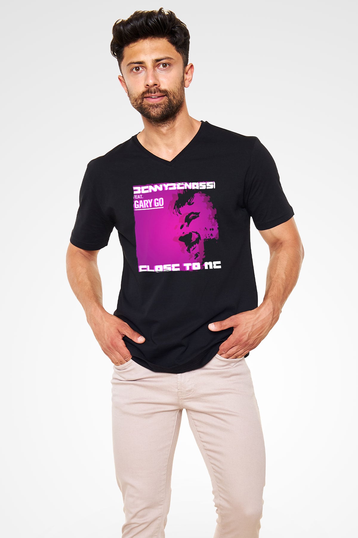 Benny Benassi Siyah Unisex V Yaka Tişört