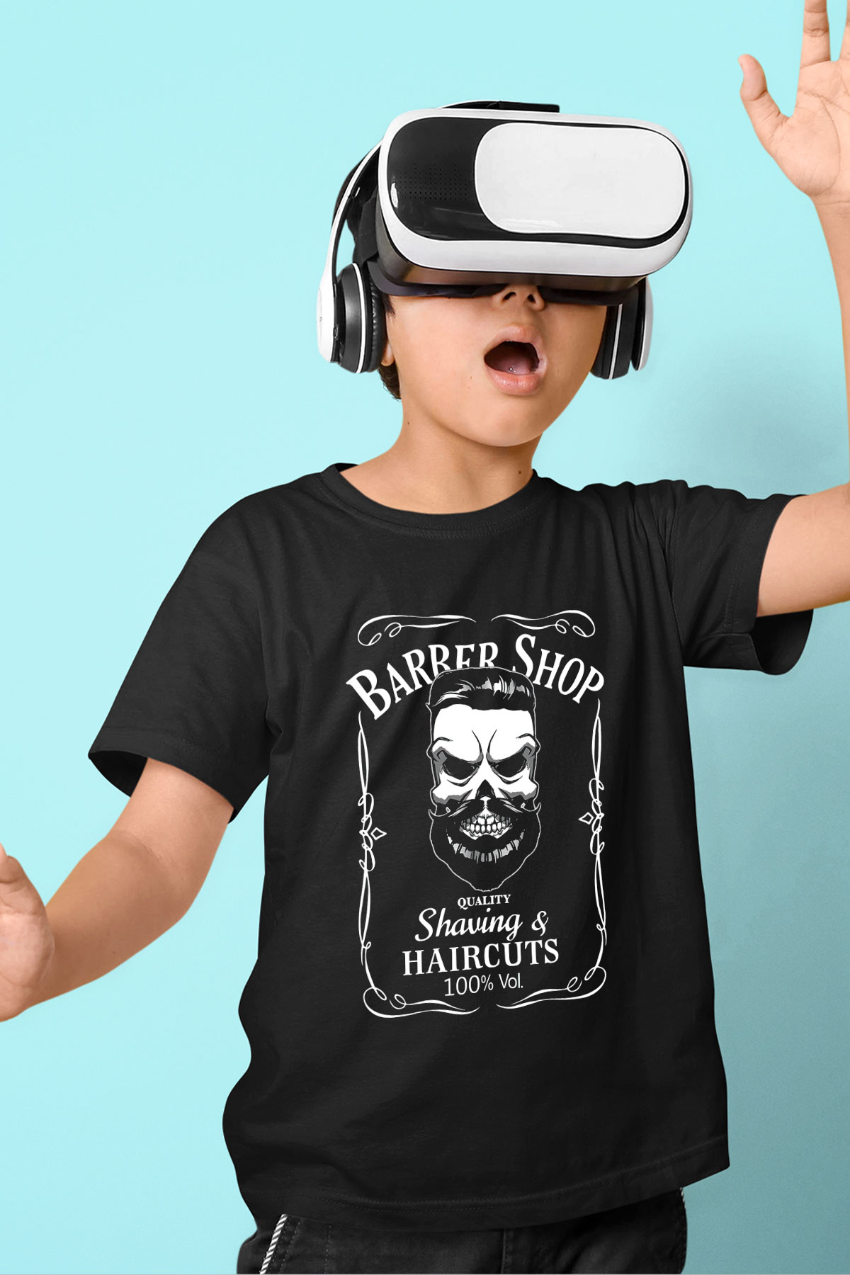 Berber Baskılı Siyah Unisex Çocuk Tişört