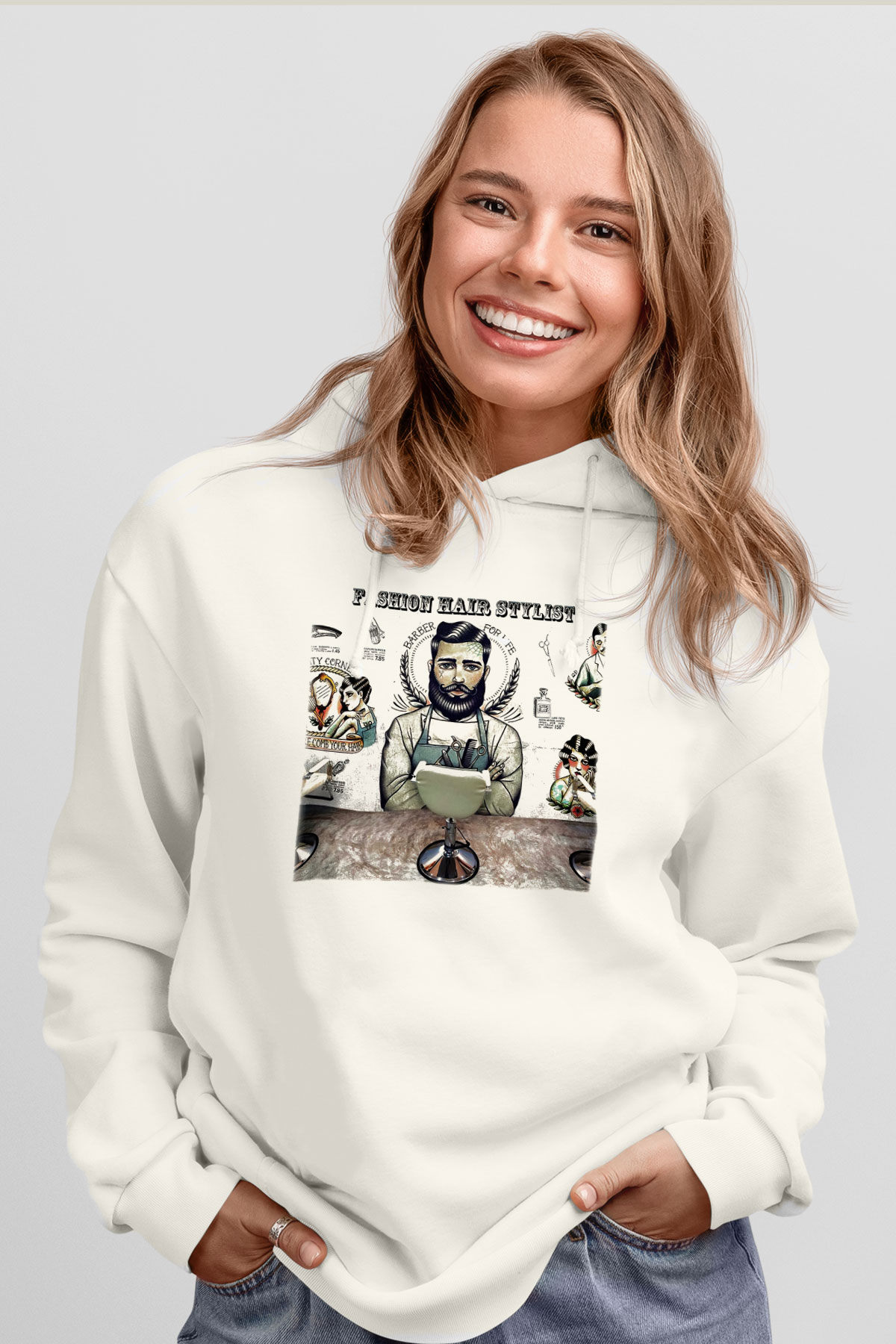 Berber Beyaz Unisex Kapşonlu Sweatshirt