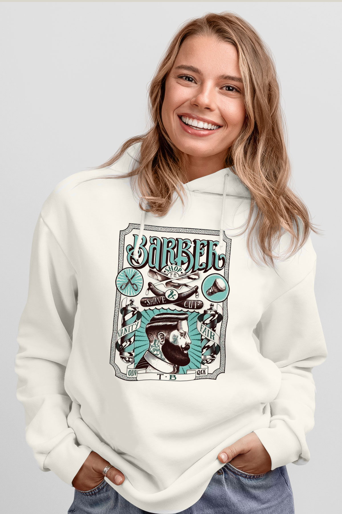 Berber Beyaz Unisex Kapşonlu Sweatshirt