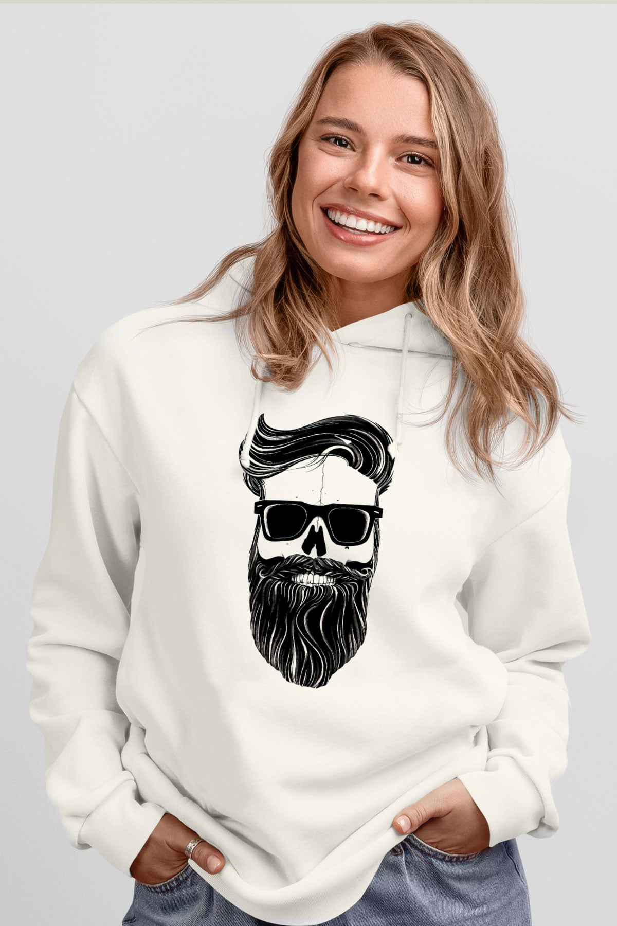 Berber Beyaz Unisex Kapşonlu Sweatshirt