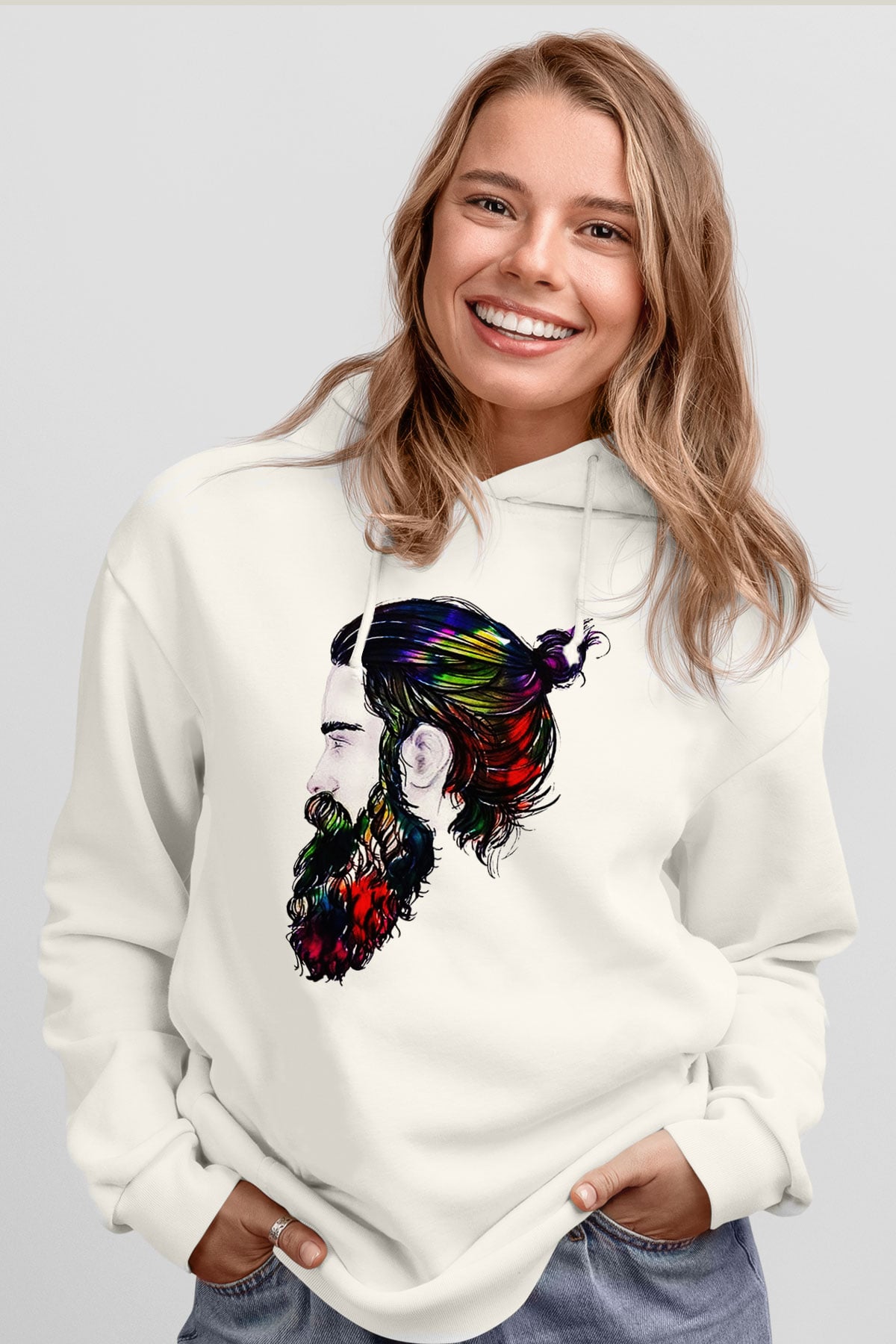Berber Beyaz Unisex Kapşonlu Sweatshirt