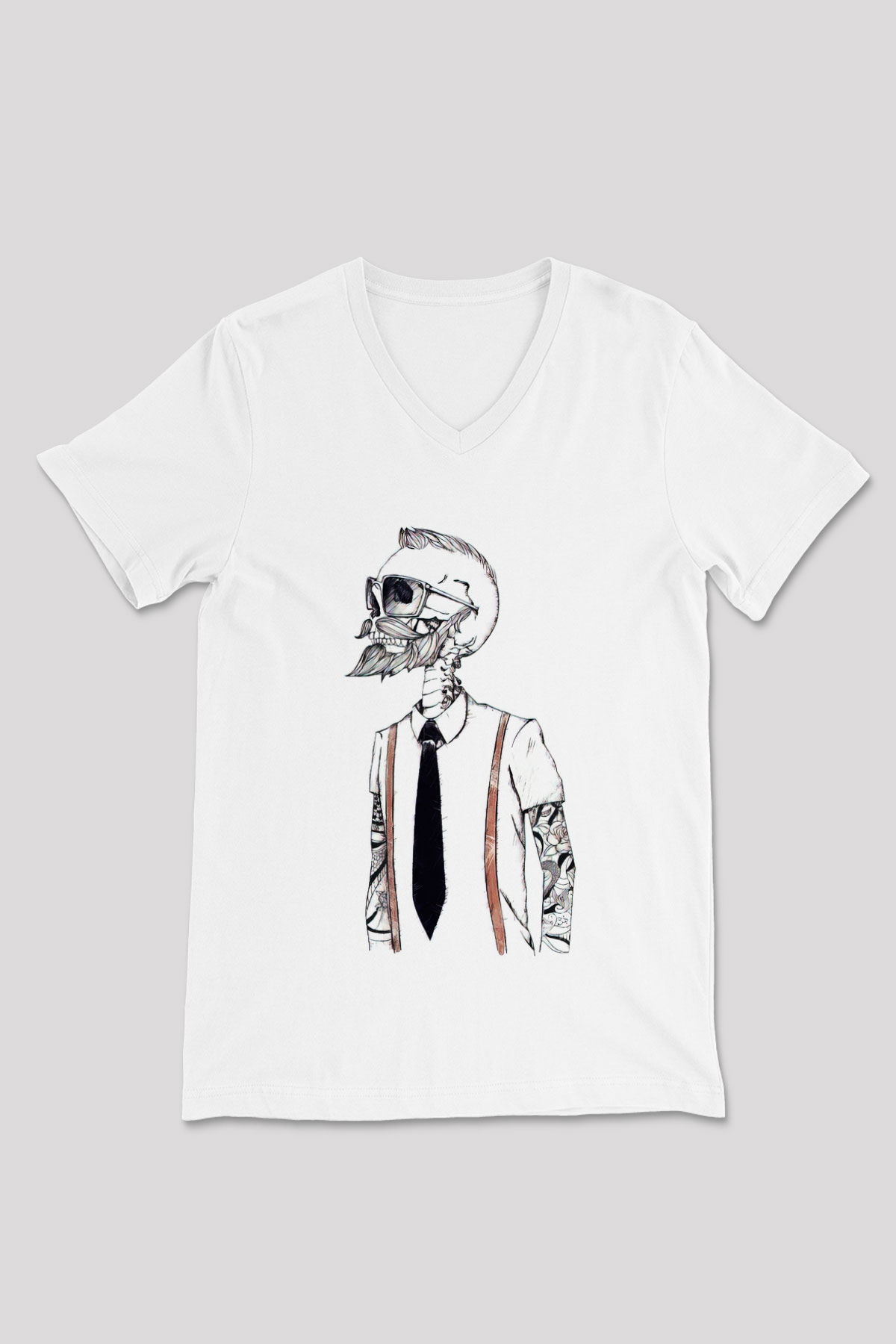 Berber Beyaz Unisex V Yaka Tişört T-Shirt