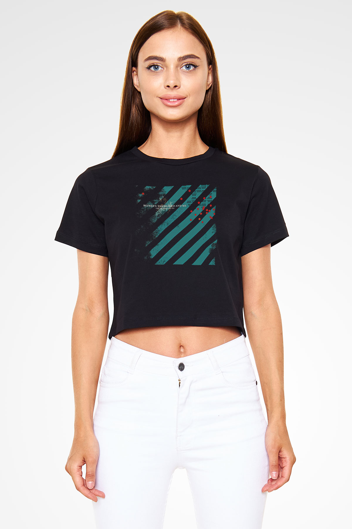 Between The Buried And Me Baskılı Siyah Crop Top Kadın Tişört - Tshirt