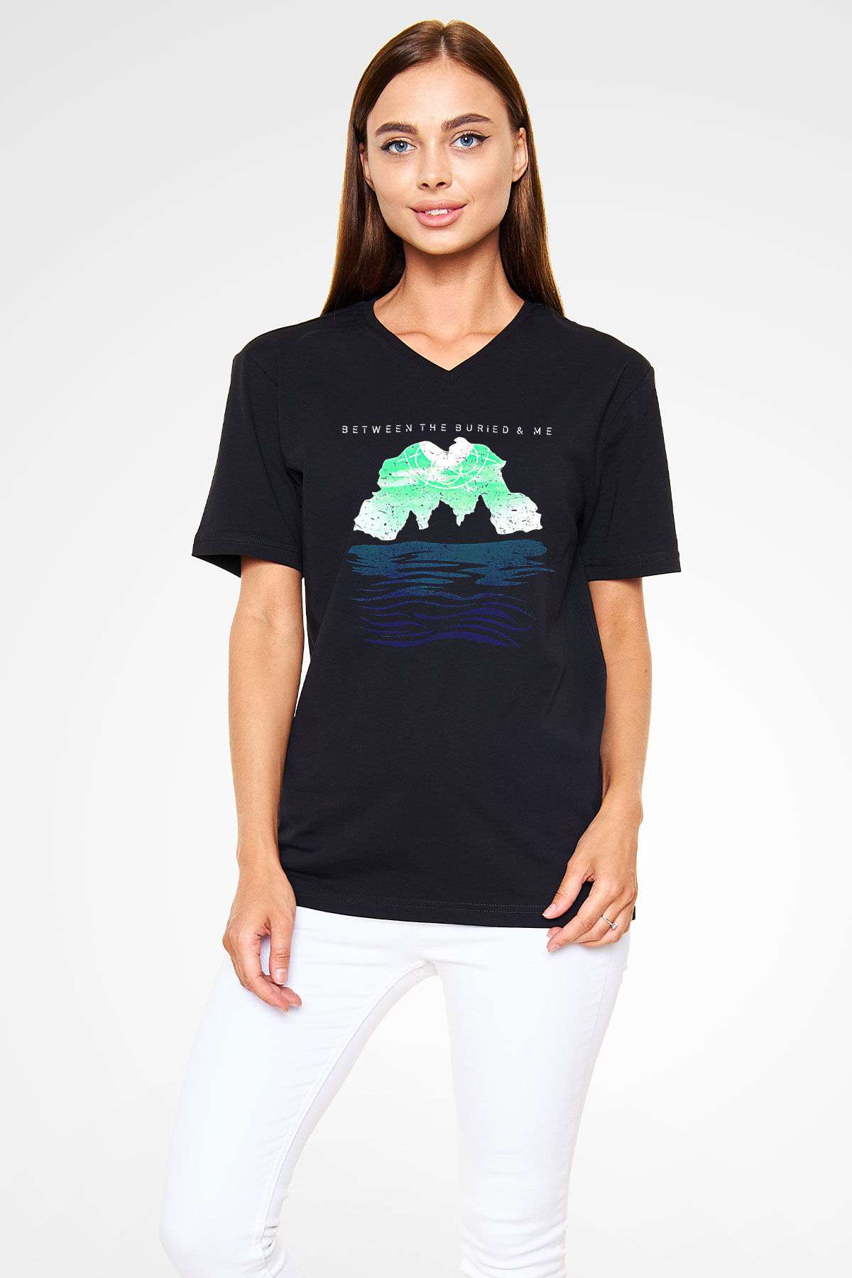 Between The Buried And Me Baskılı Unisex Siyah V Yaka Tişört - Tshirt