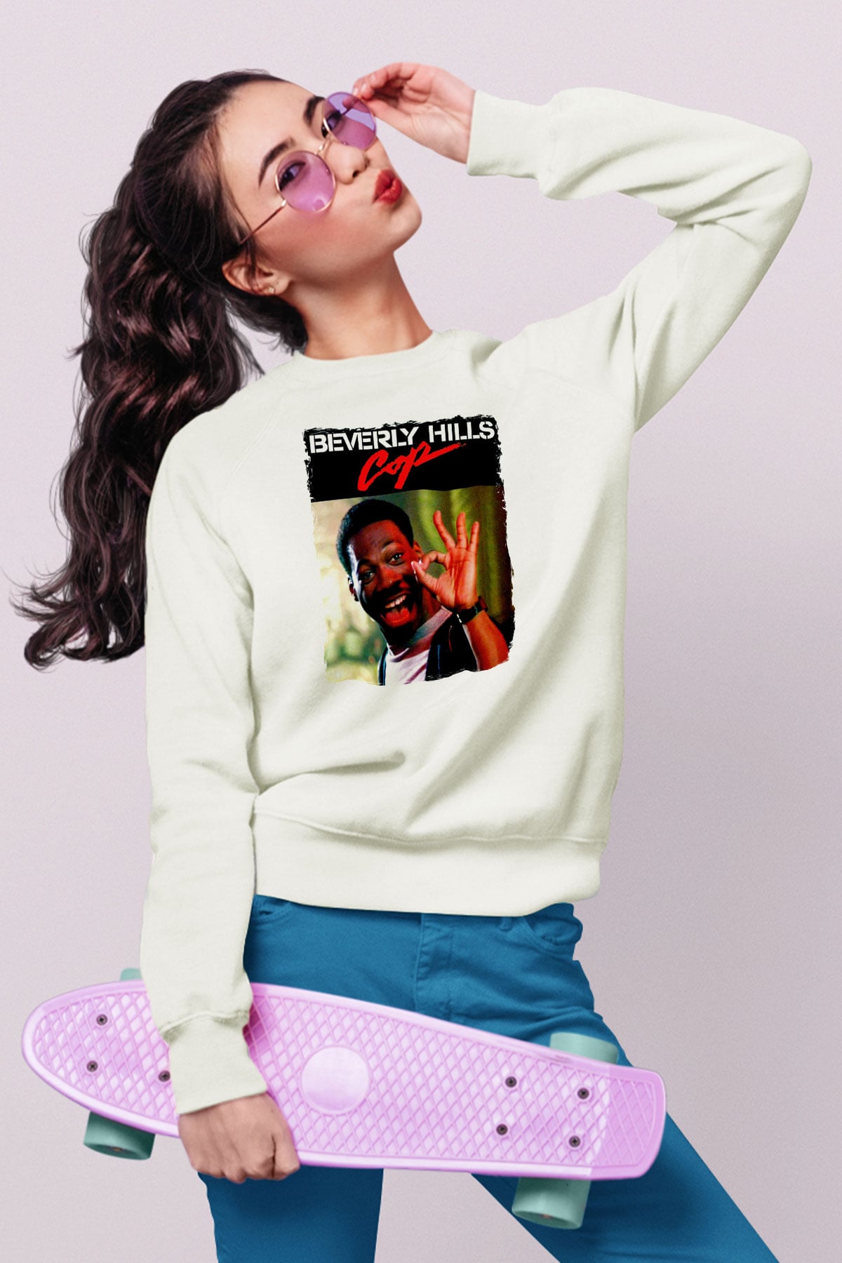 Beverly Hills Cop Beyaz Unisex  Sweatshirt