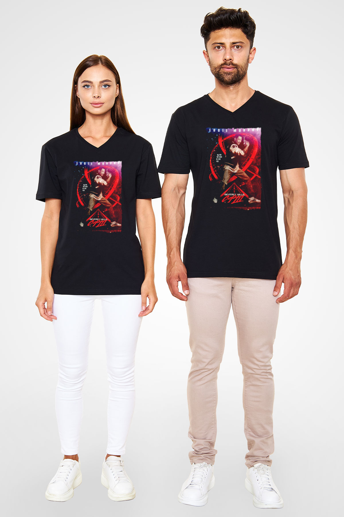 Beverly Hills Cop Siyah Unisex  V Yaka Tişört