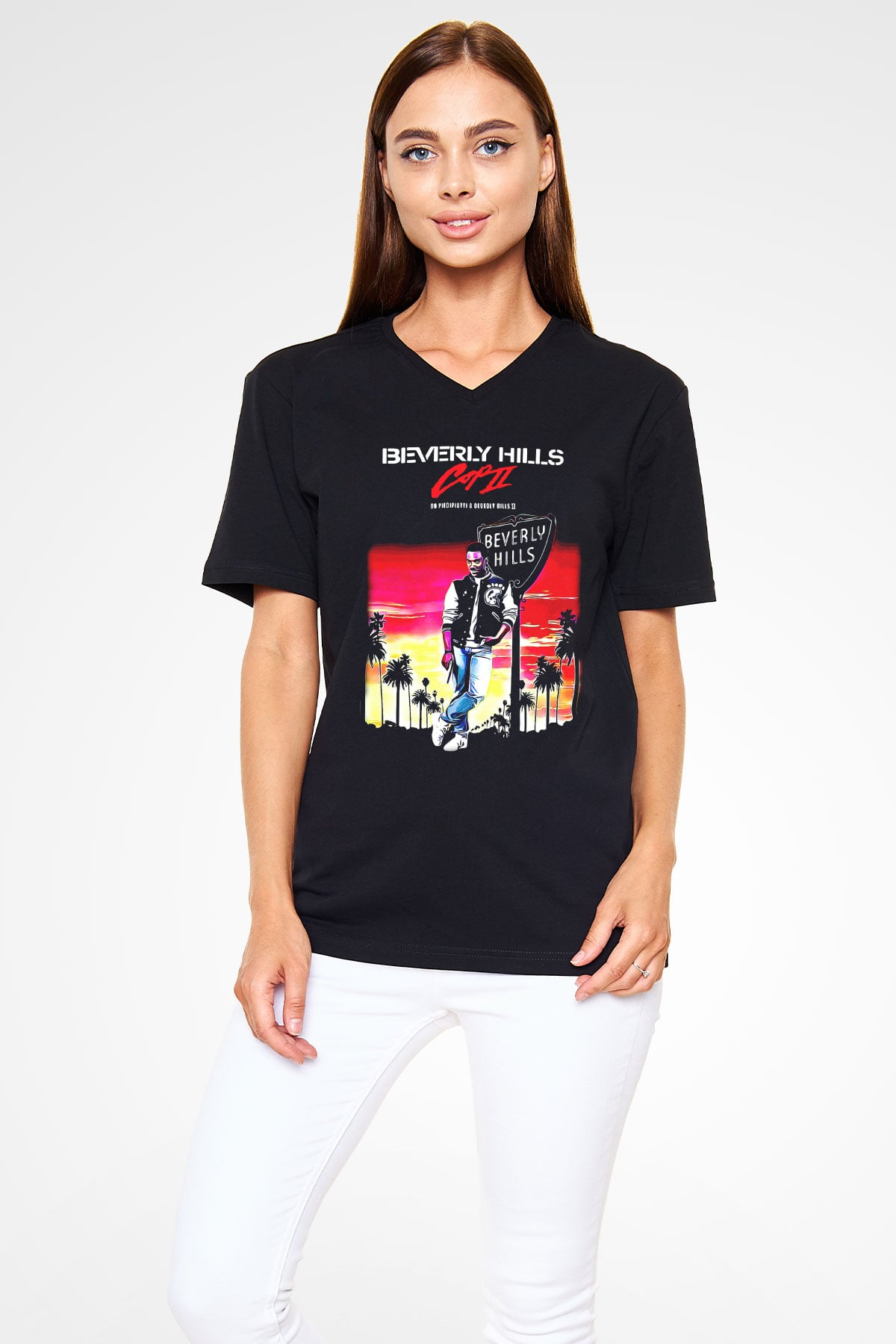 Beverly Hills Cop Siyah Unisex  V Yaka Tişört