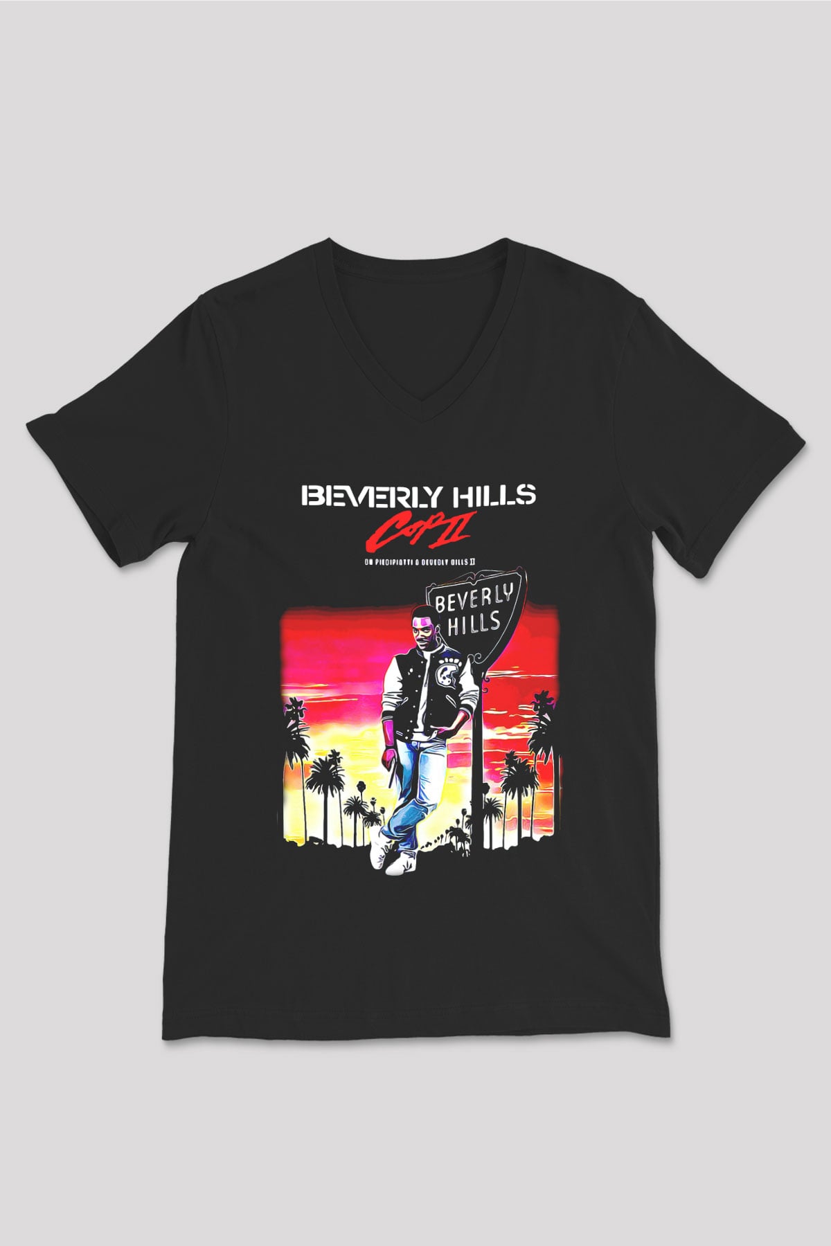 Beverly Hills Cop Siyah Unisex  V Yaka Tişört