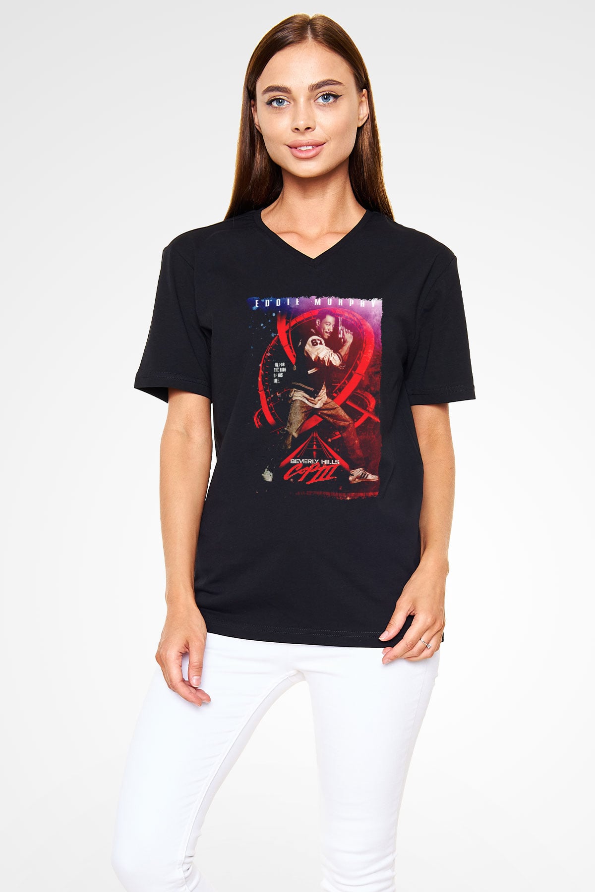 Beverly Hills Cop Siyah Unisex  V Yaka Tişört