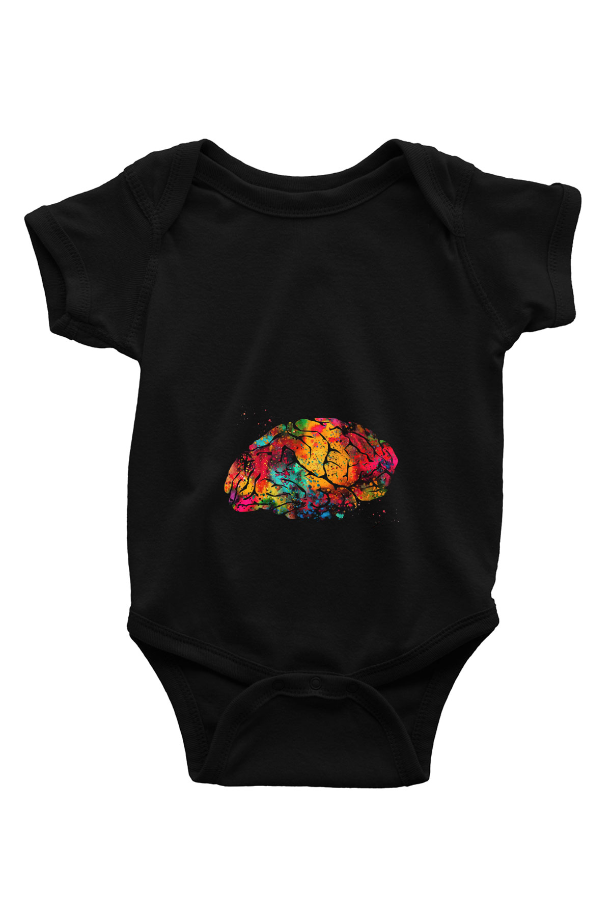 Beyin İllustrasyon Baskılı Unisex  Siyah Bebek Body - Zıbın