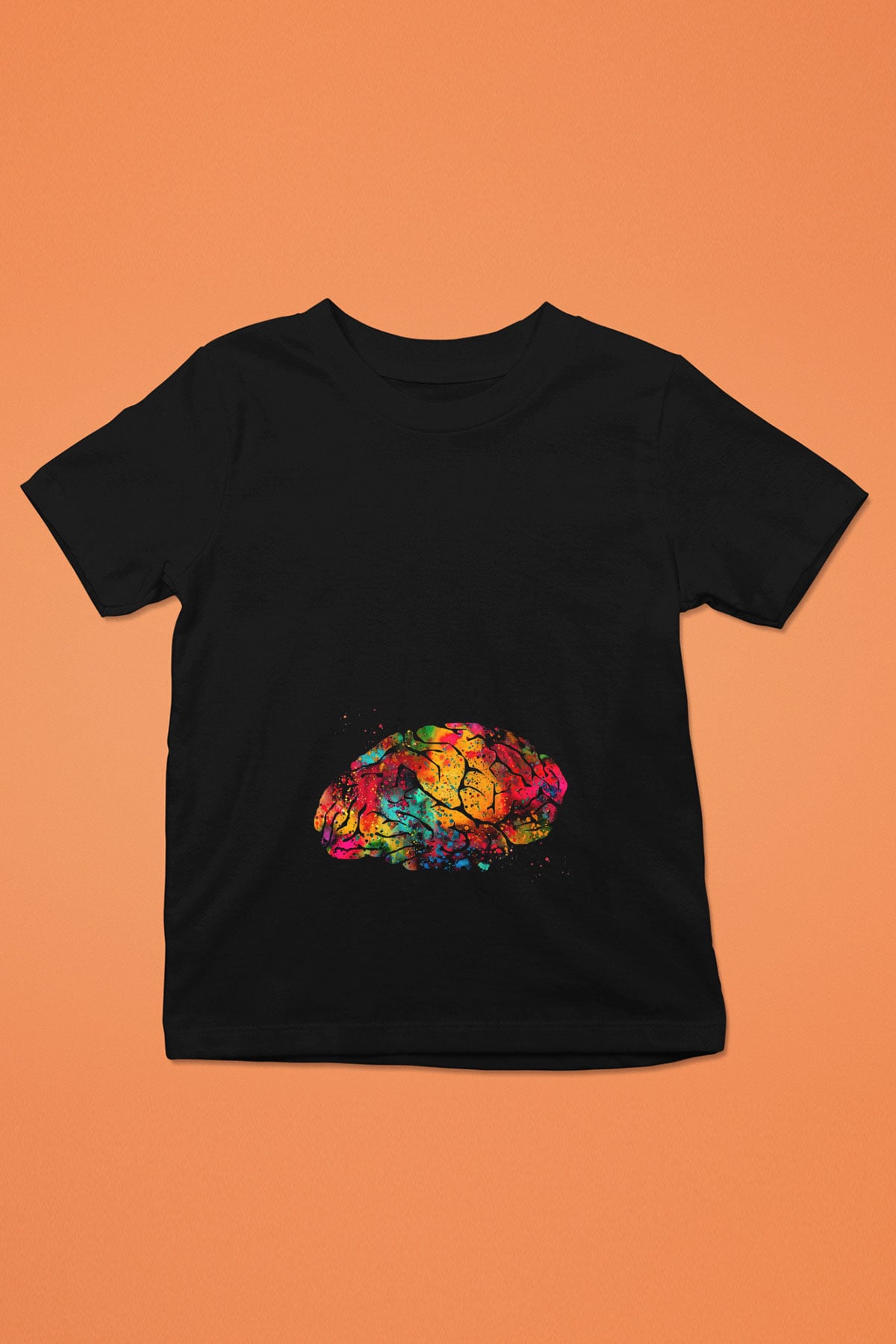 Beyin İllustrasyon Baskılı Unisex Siyah Çocuk Tişörtü - Tshirt