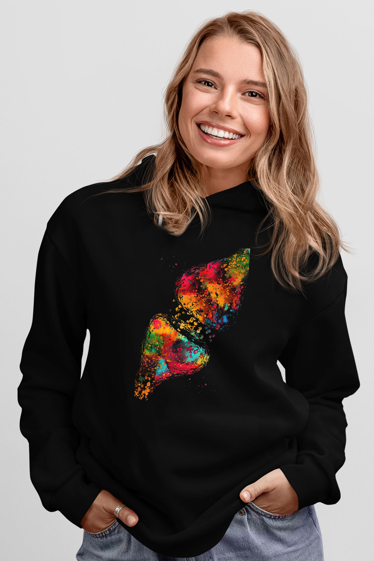 Beyin Sinaps Baskılı Unisex Siyah Hoodie