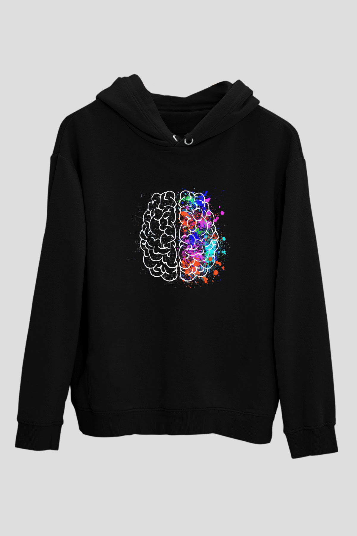 Beynin Sağ Ve Sol Lobları Baskılı Unisex Siyah Hoodie