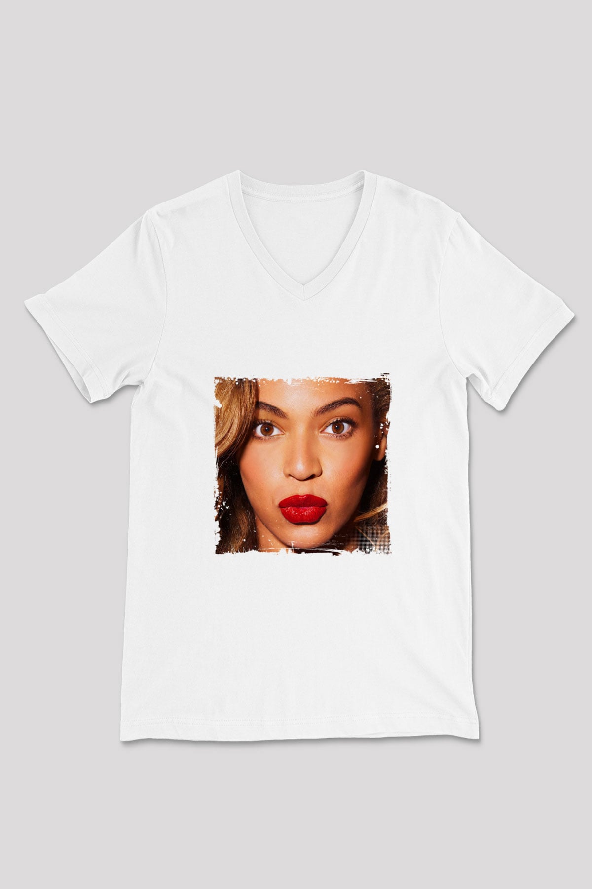 Beyonce Baskılı Beyaz V Yaka Unisex Tişört