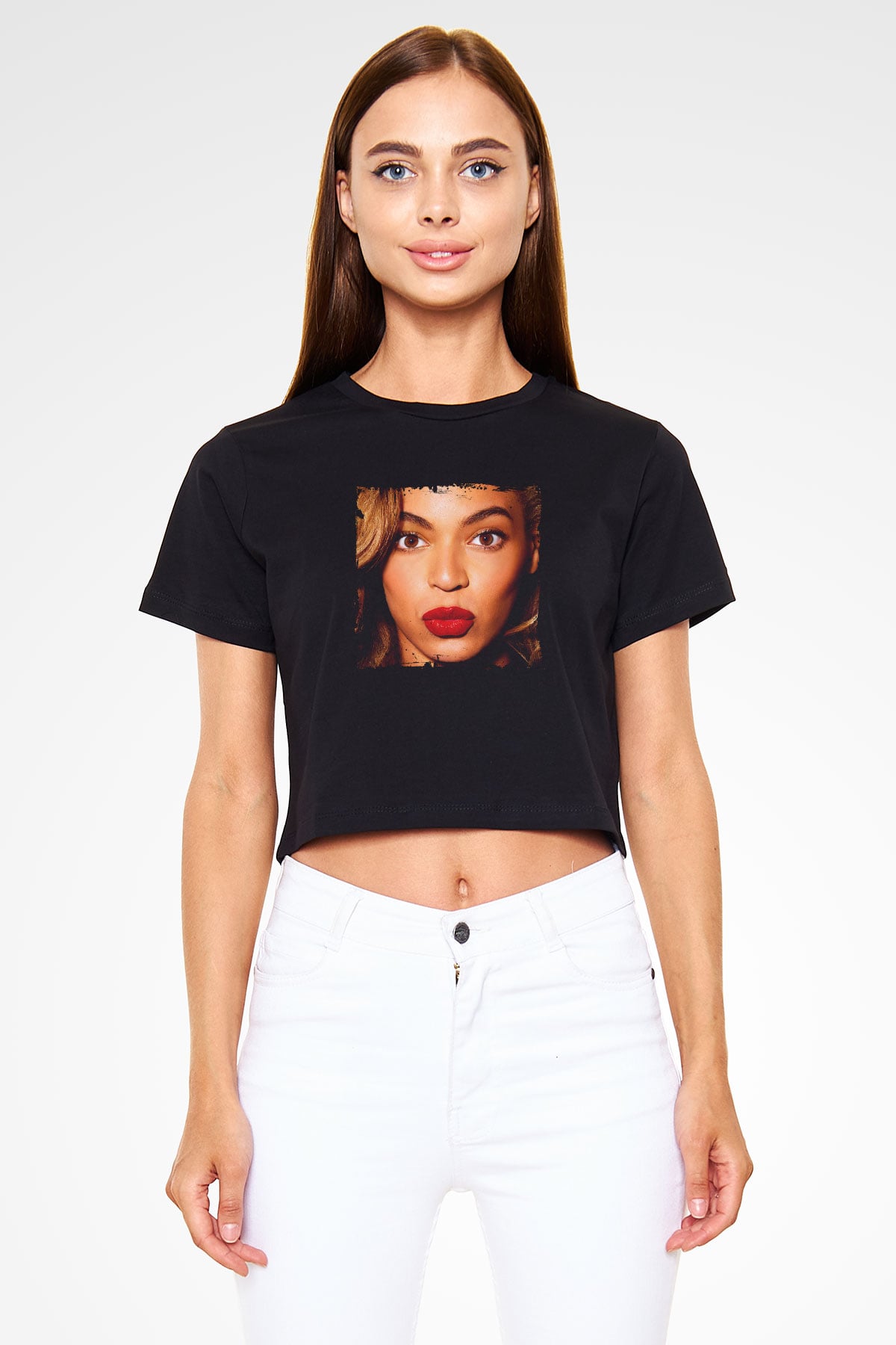 Beyonce Baskılı Crop Top Siyah Kadın Tişört