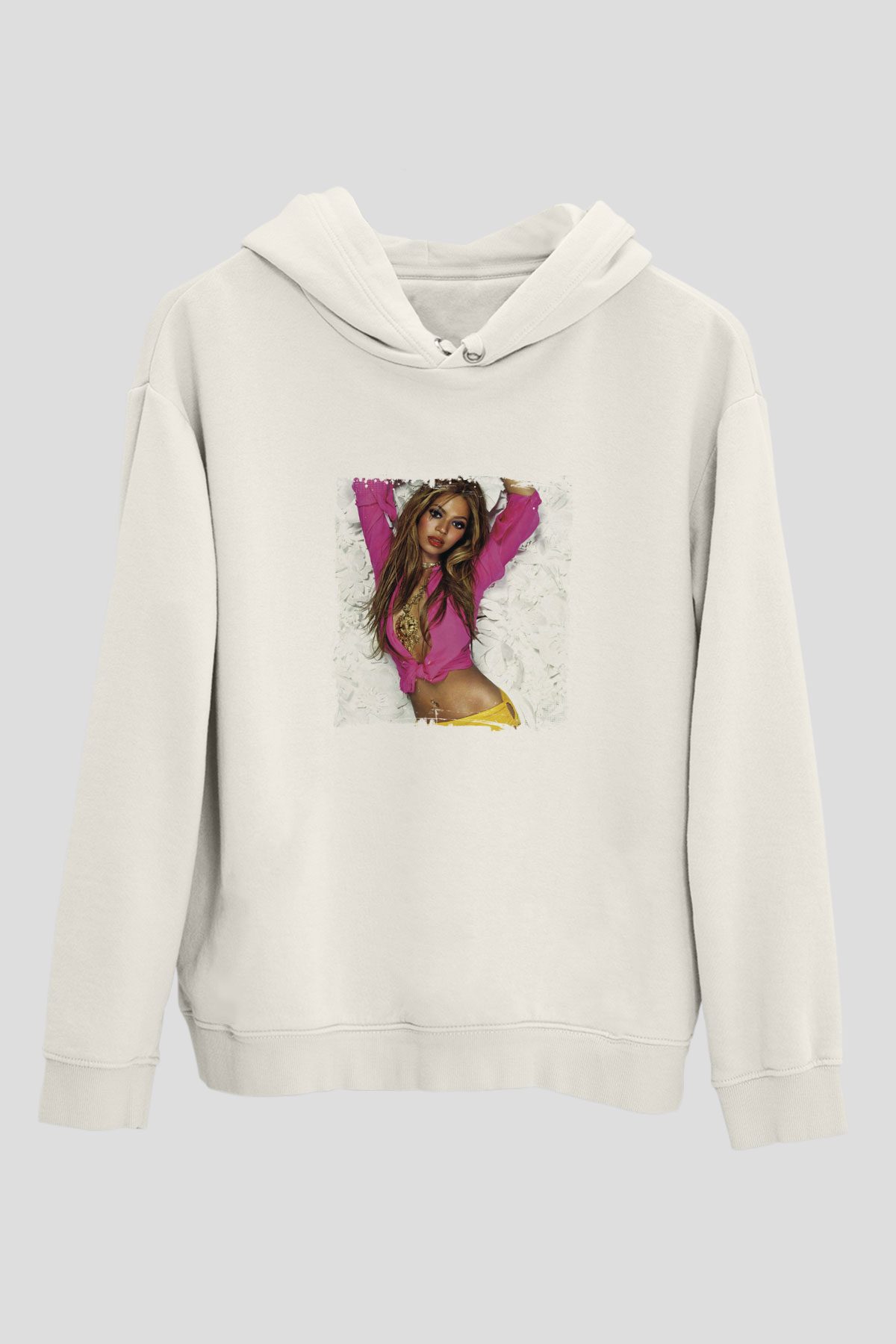 Beyonce Baskılı Unisex Beyaz Kapüşonlu Sweatshirt
