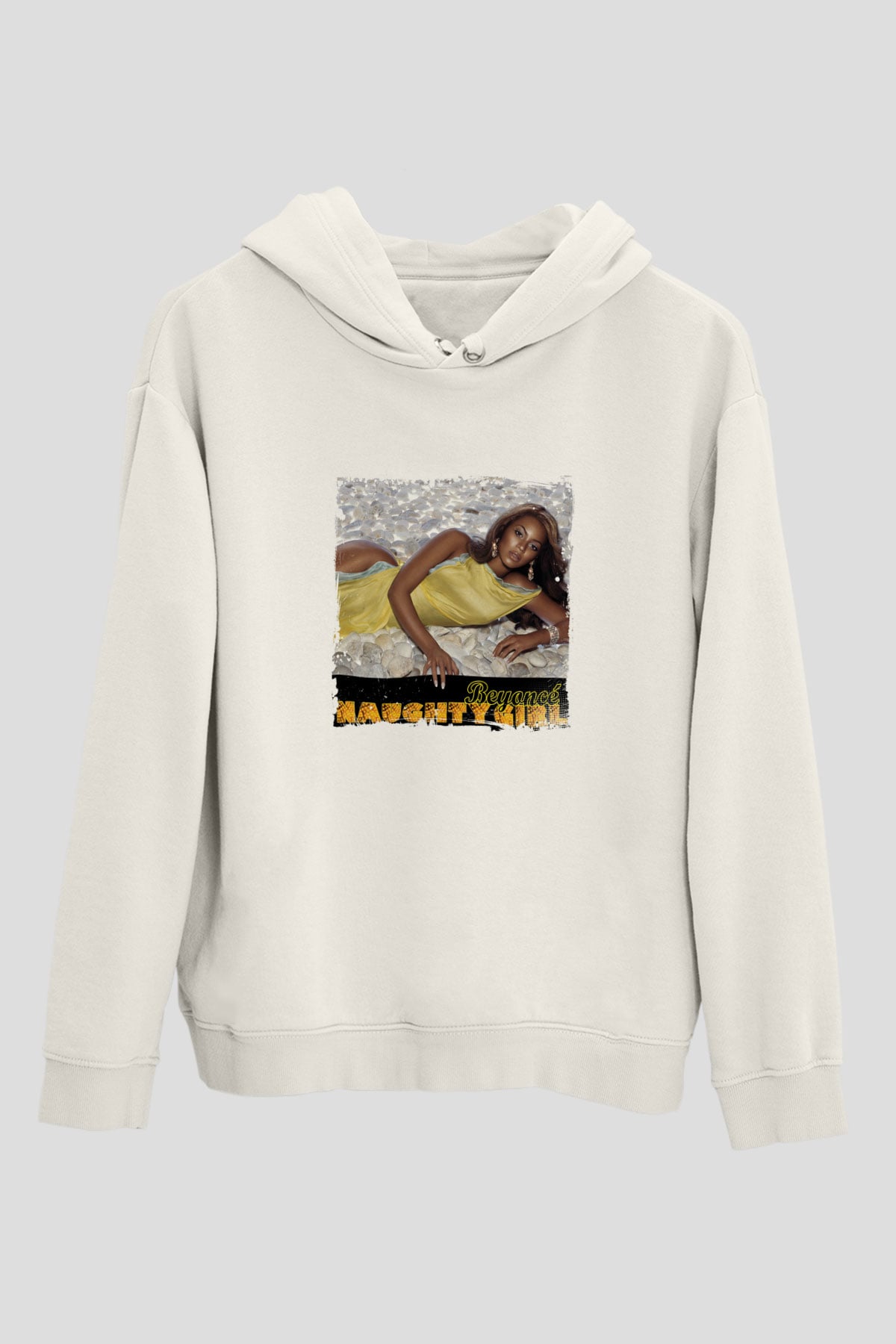 Beyonce Baskılı Unisex Beyaz Kapüşonlu Sweatshirt