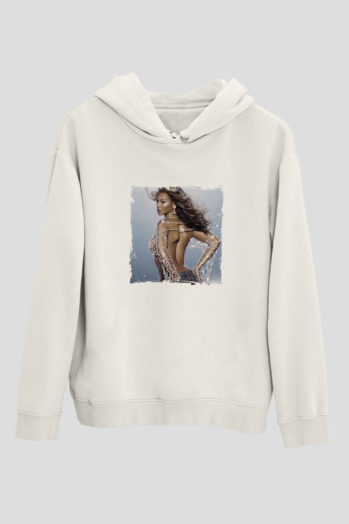 Beyonce Baskılı Unisex Beyaz Kapüşonlu Sweatshirt