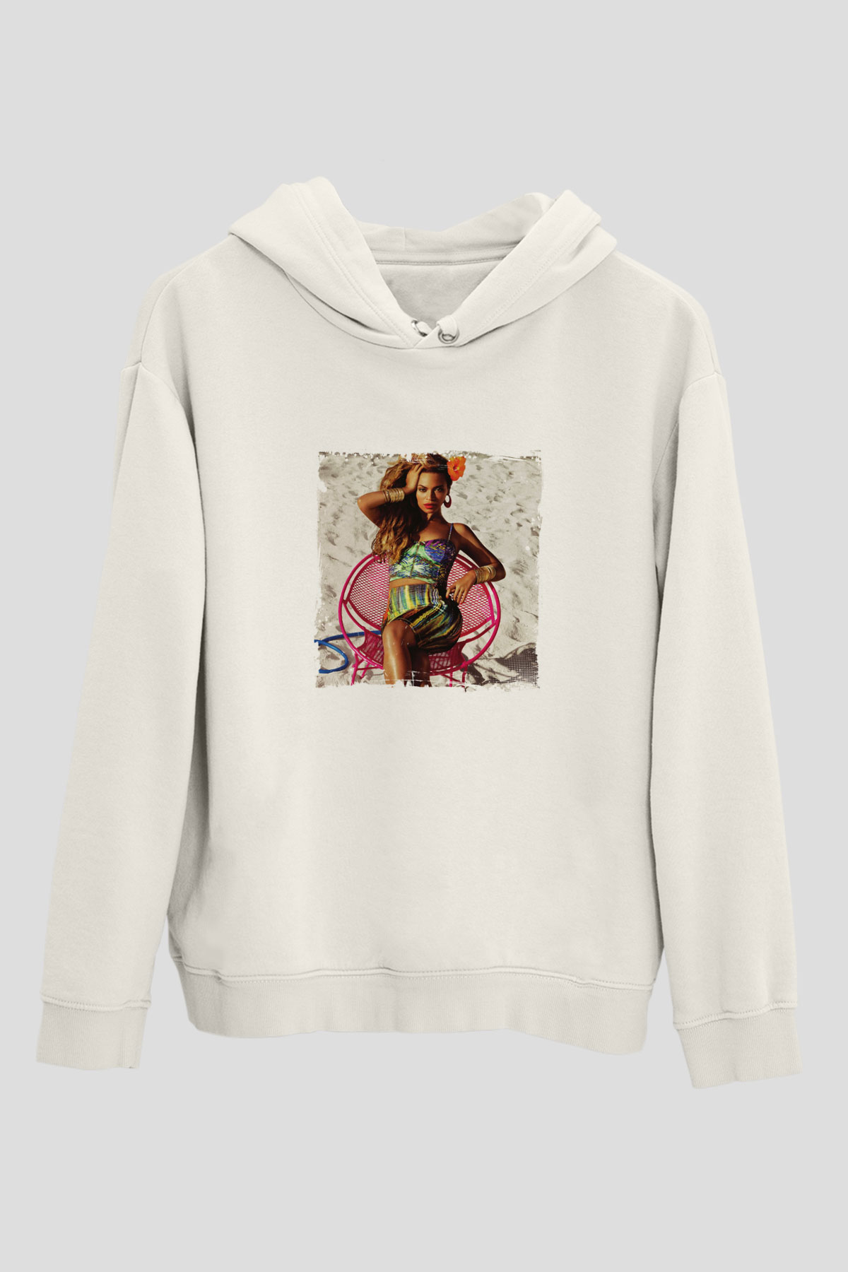 Beyonce Baskılı Unisex Beyaz Kapüşonlu Sweatshirt