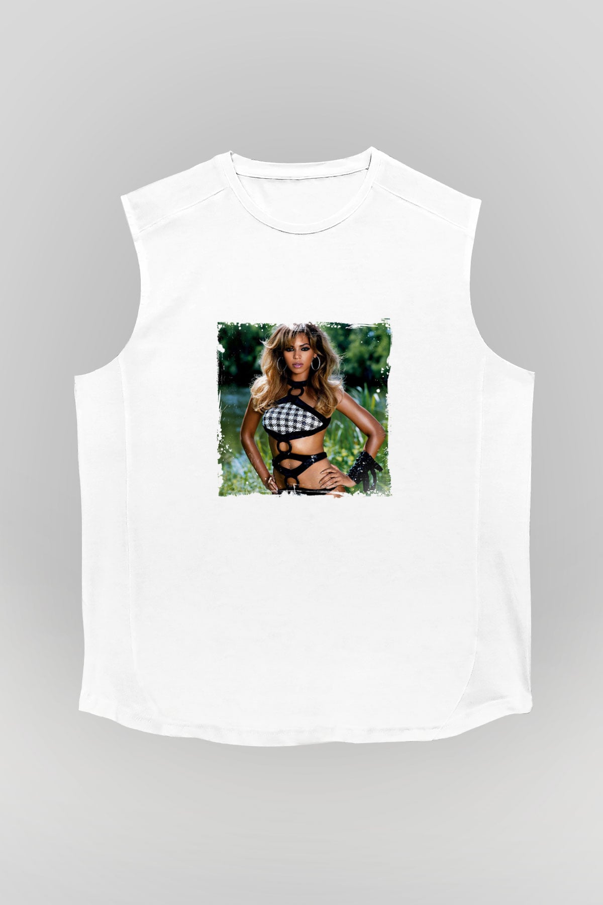 Beyonce Baskılı Unisex Beyaz Kolsuz Tişört
