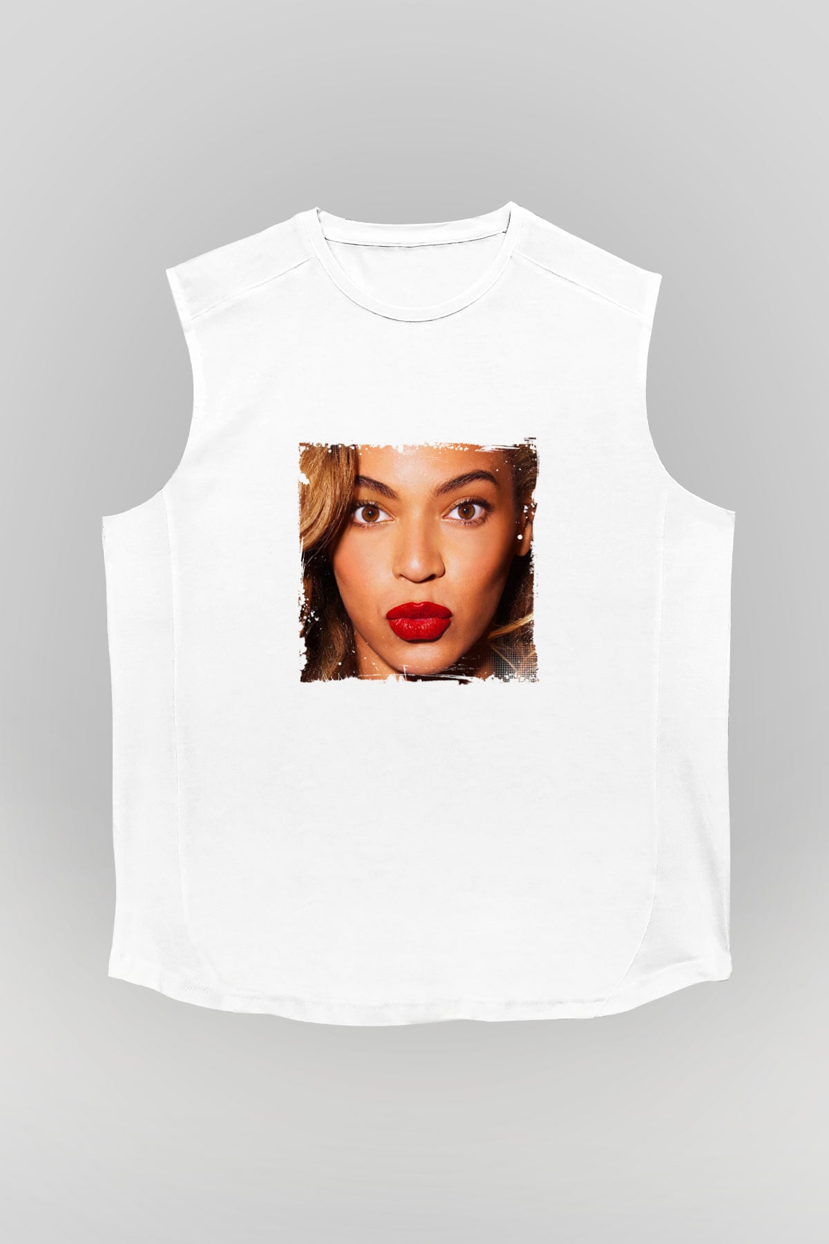 Beyonce Baskılı Unisex Beyaz Kolsuz Tişört