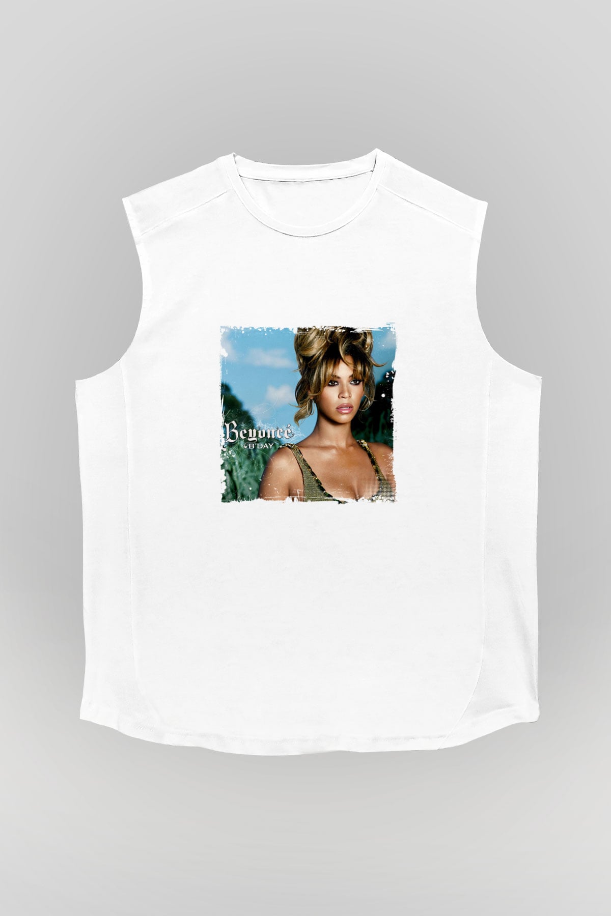 Beyonce Baskılı Unisex Beyaz Kolsuz Tişört