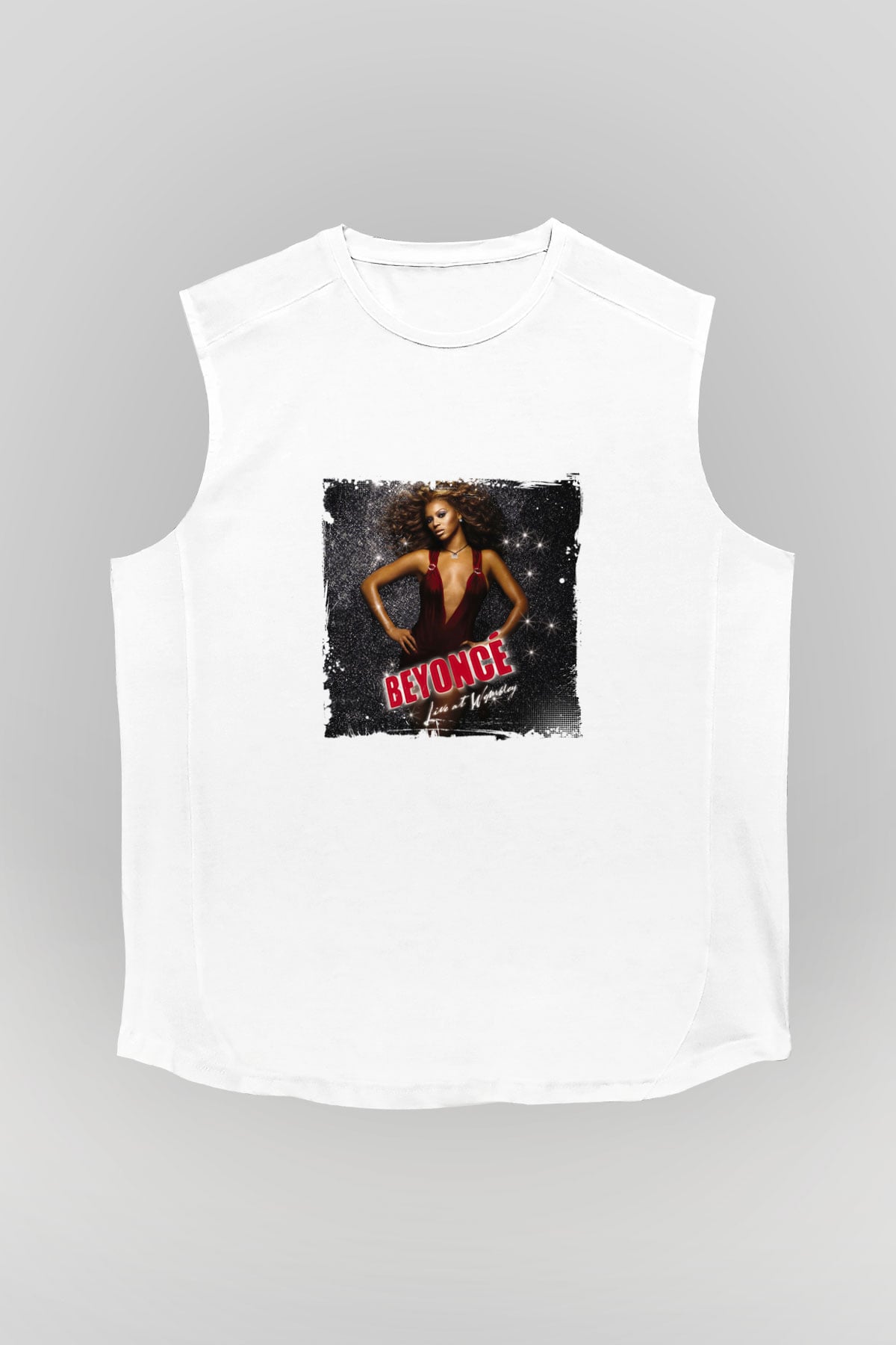 Beyonce Baskılı Unisex Beyaz Kolsuz Tişört