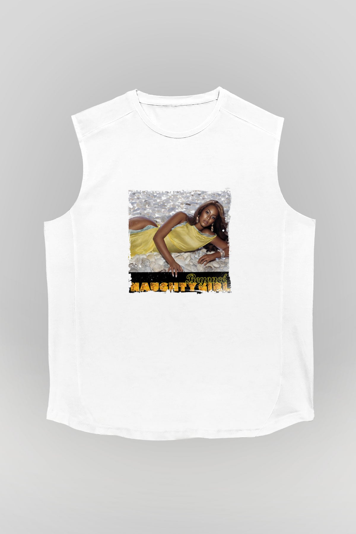 Beyonce Baskılı Unisex Beyaz Kolsuz Tişört