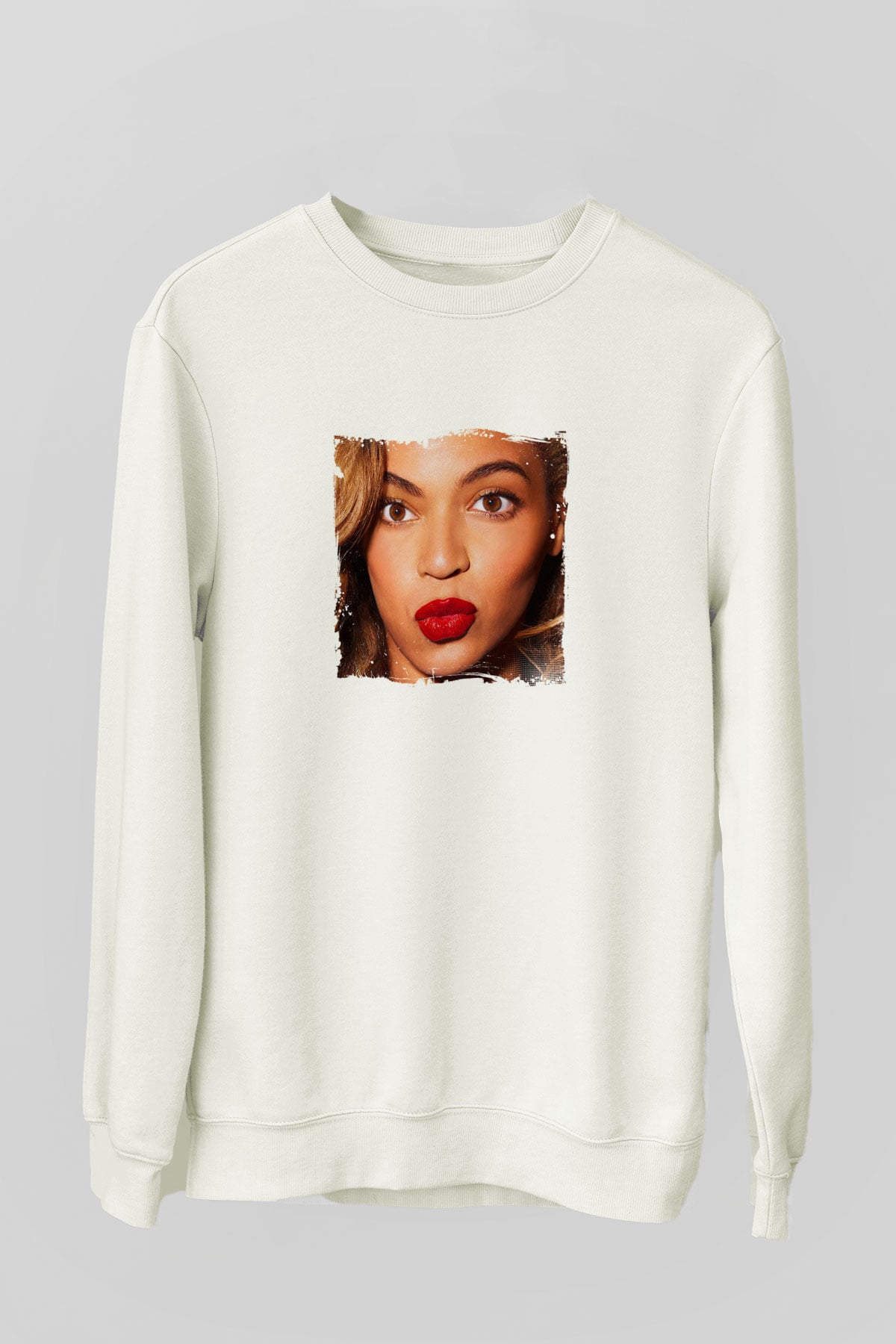 Beyonce Baskılı Unisex Beyaz Sweatshirt