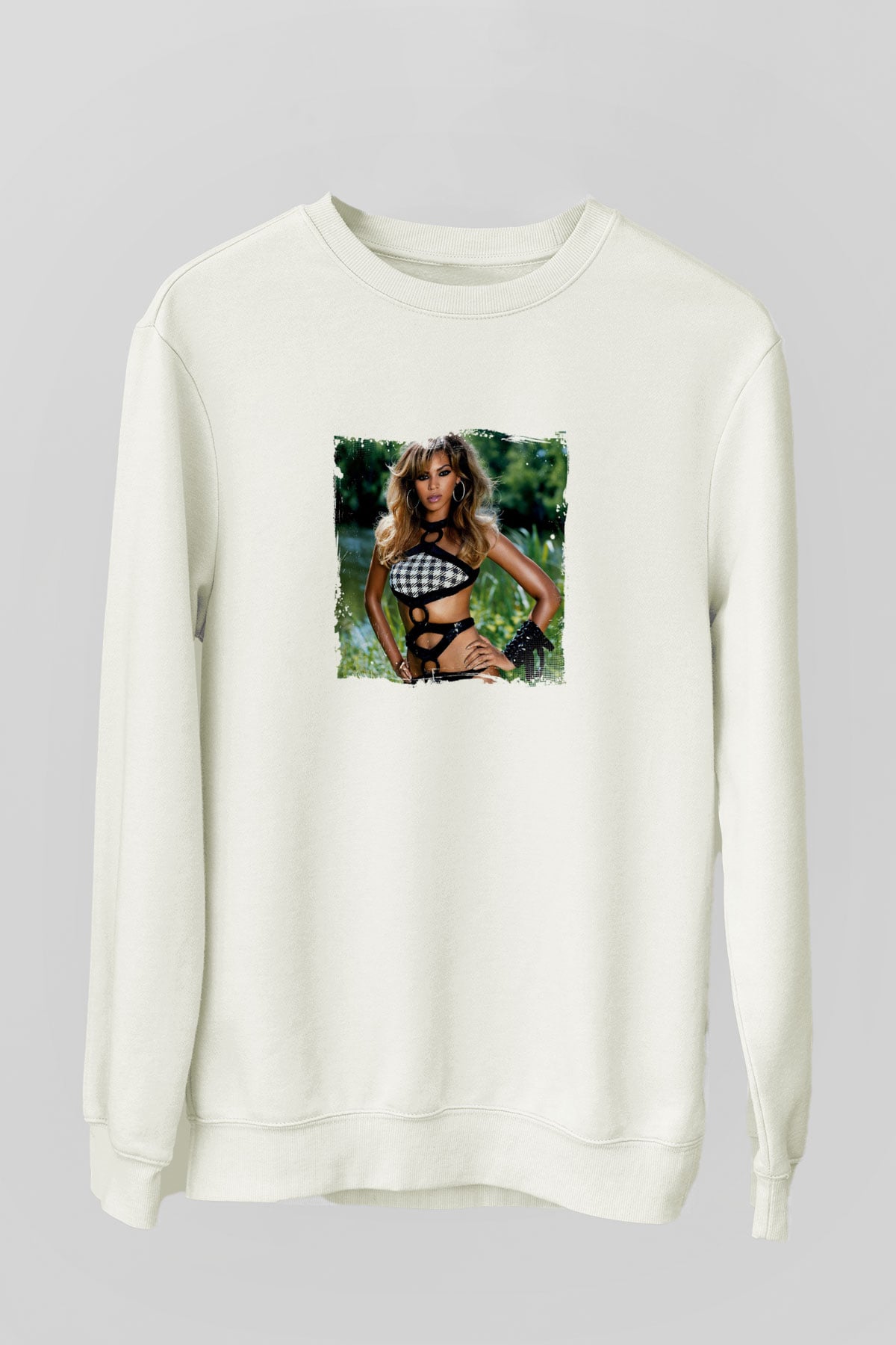 Beyonce Baskılı Unisex Beyaz Sweatshirt