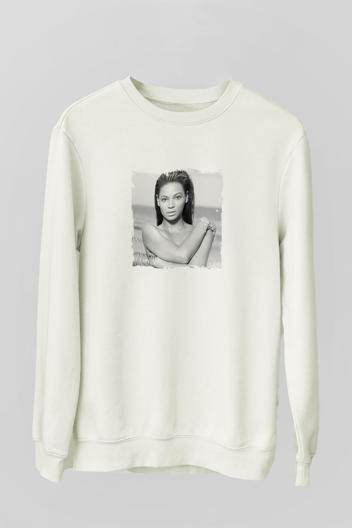 Beyonce Baskılı Unisex Beyaz Sweatshirt