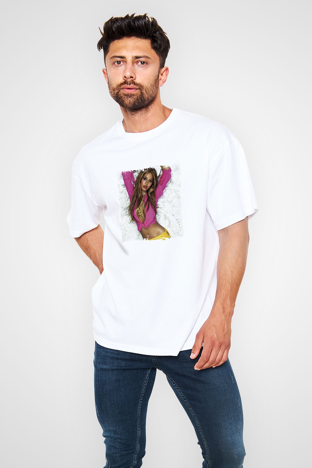 Beyonce Baskılı Unisex Beyaz Tişört