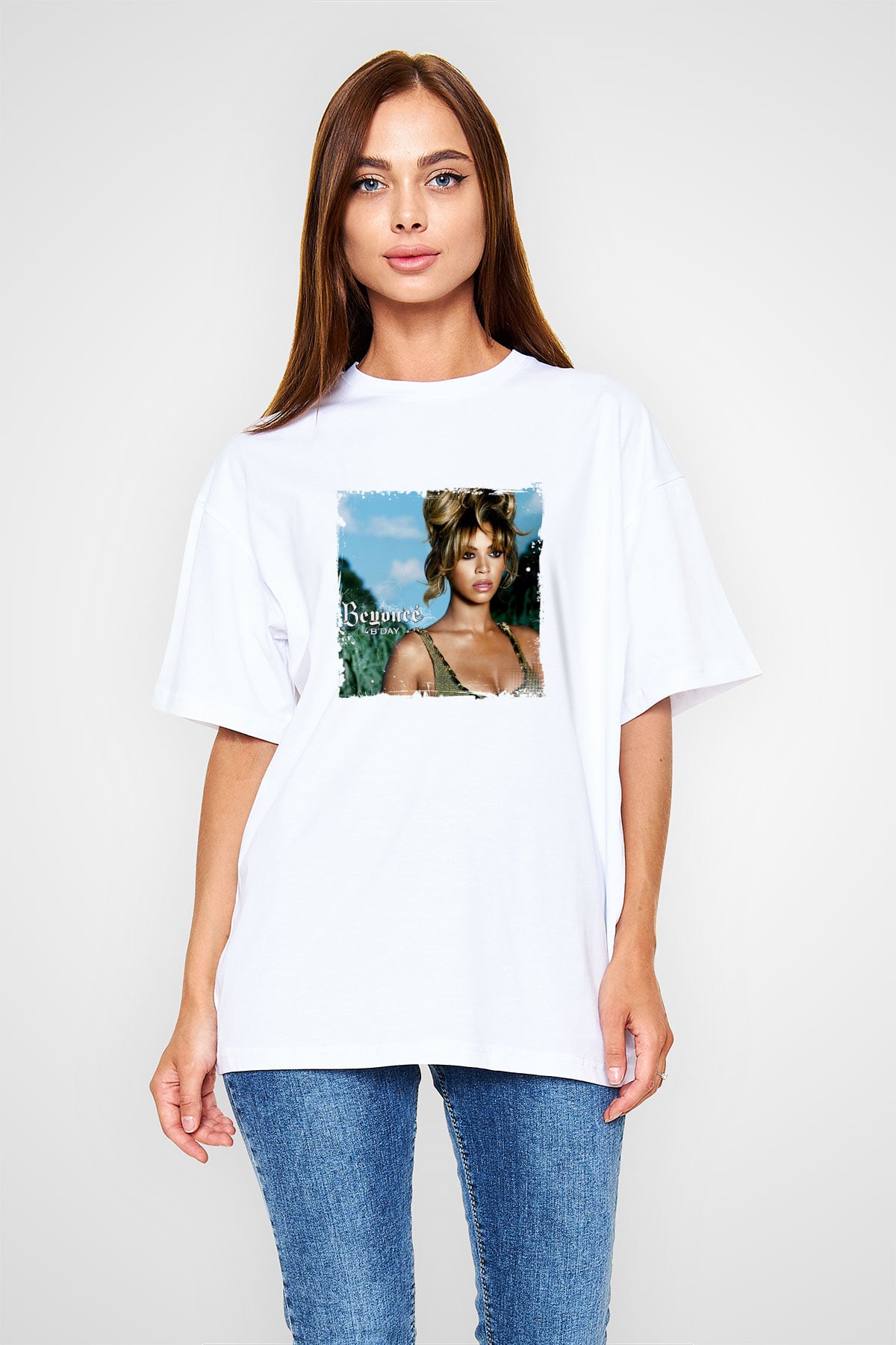 Beyonce Baskılı Unisex Beyaz Tişört