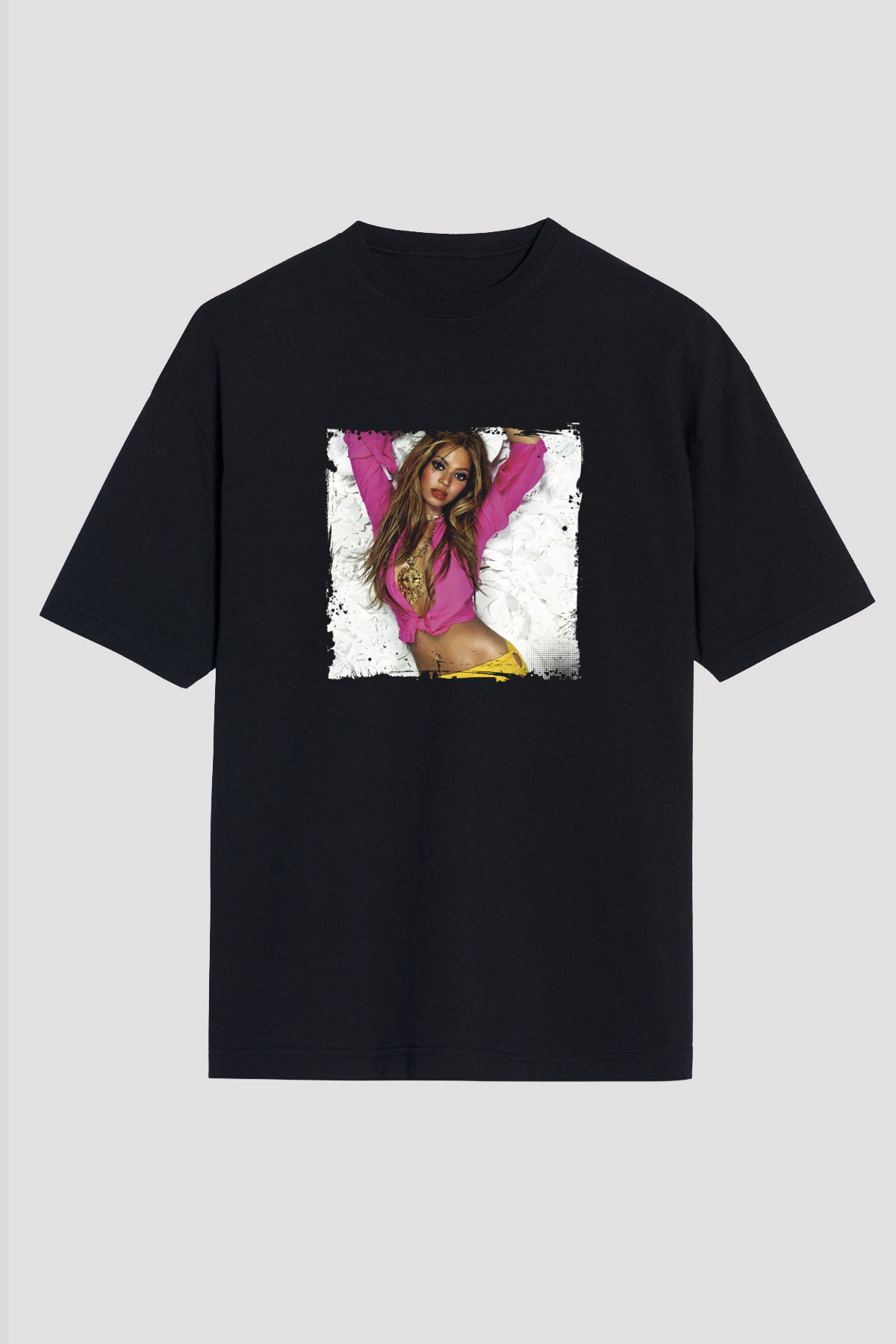 Beyonce Baskılı Unisex Oversize Siyah Tişört