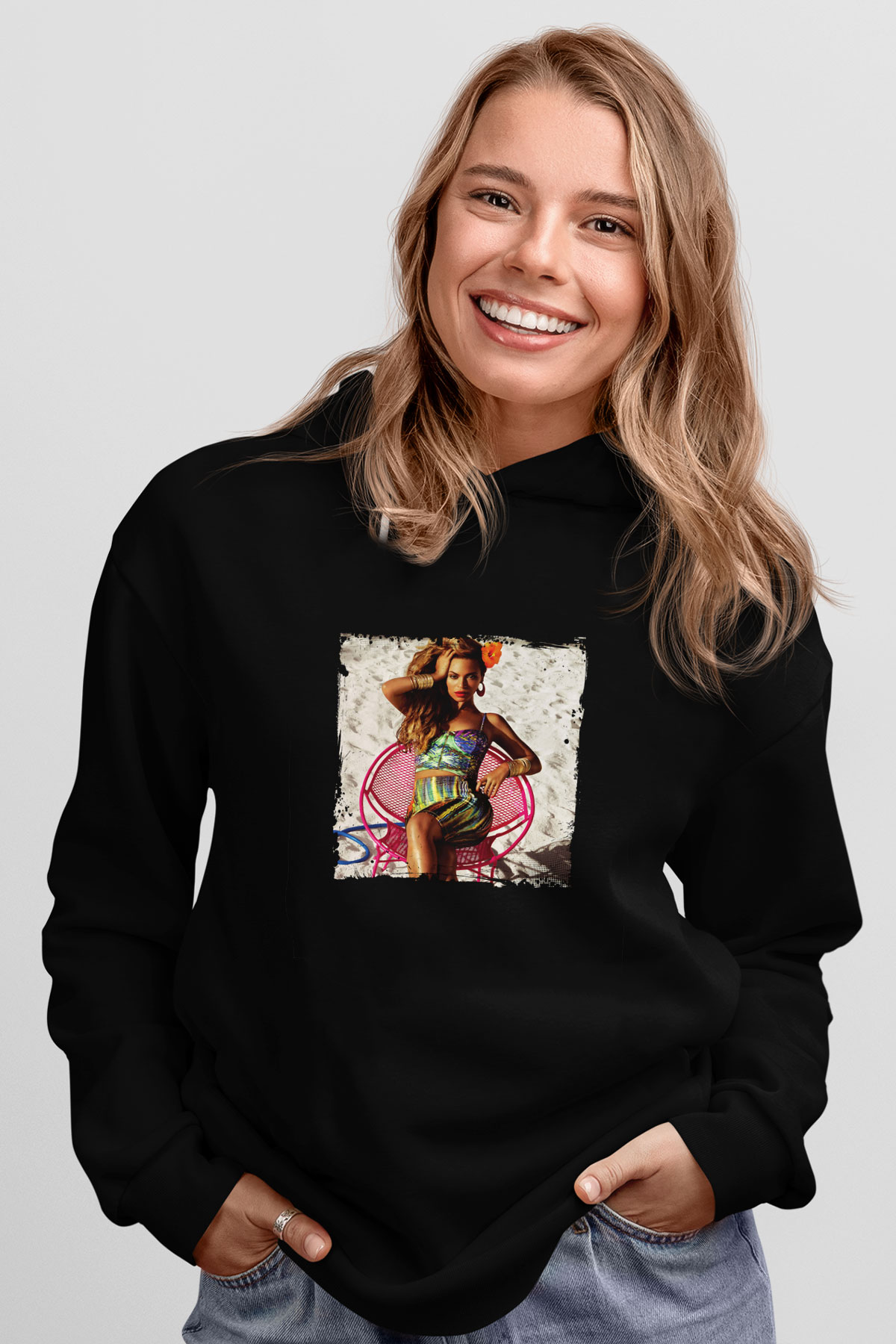 Beyonce Baskılı Unisex Siyah Hoodie
