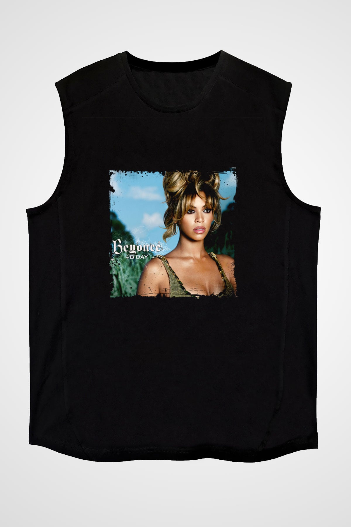 Beyonce Baskılı Unisex Siyah Kolsuz Tişört